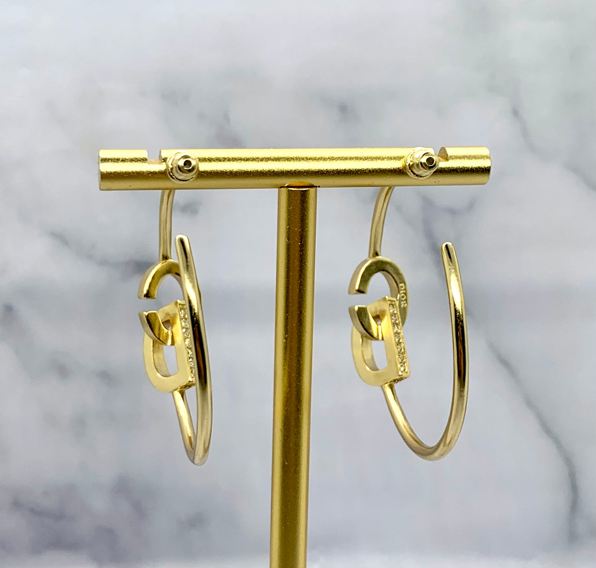 CHRISTIAN DIOR CD Rhinestone Hoop Earrings - Pre owned