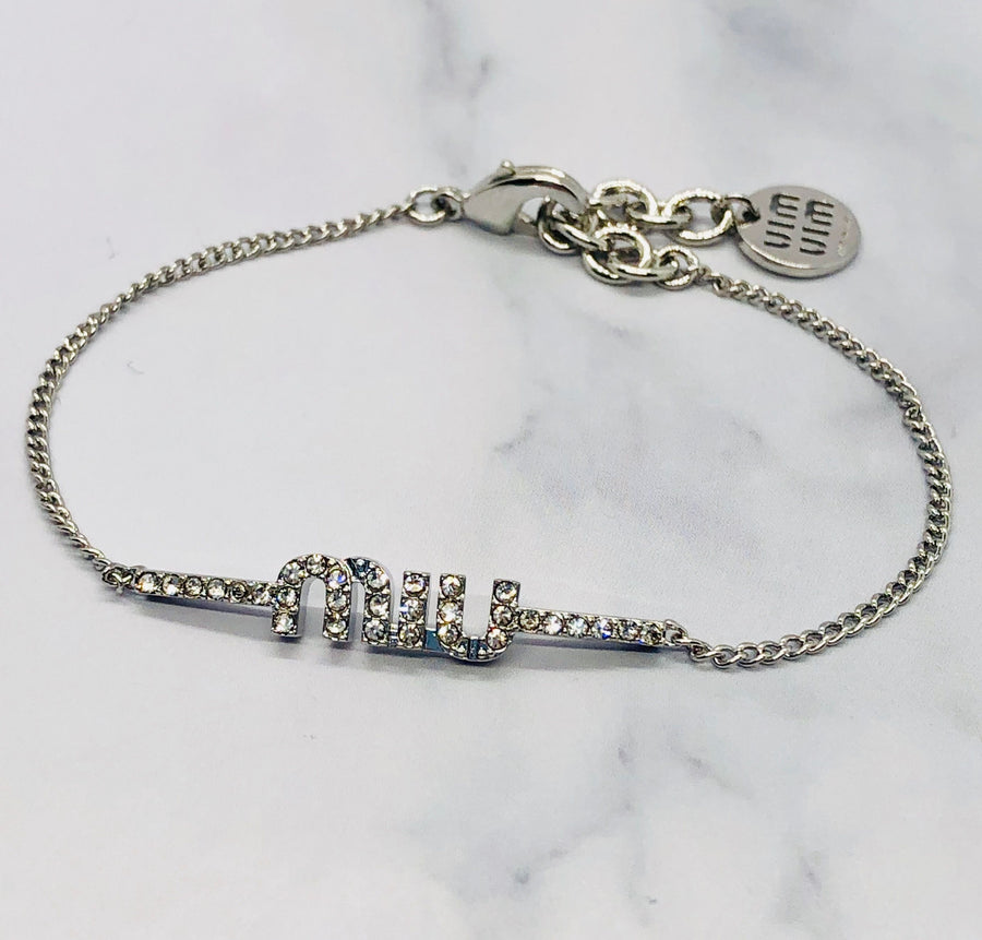 MIU MIU Silver Tone Rhinestone Bracelet - Pre owned