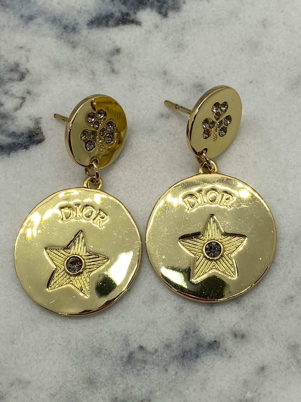 CHRISTIAN DIOR Gold Tone Disc Star Earrings - Pre owned