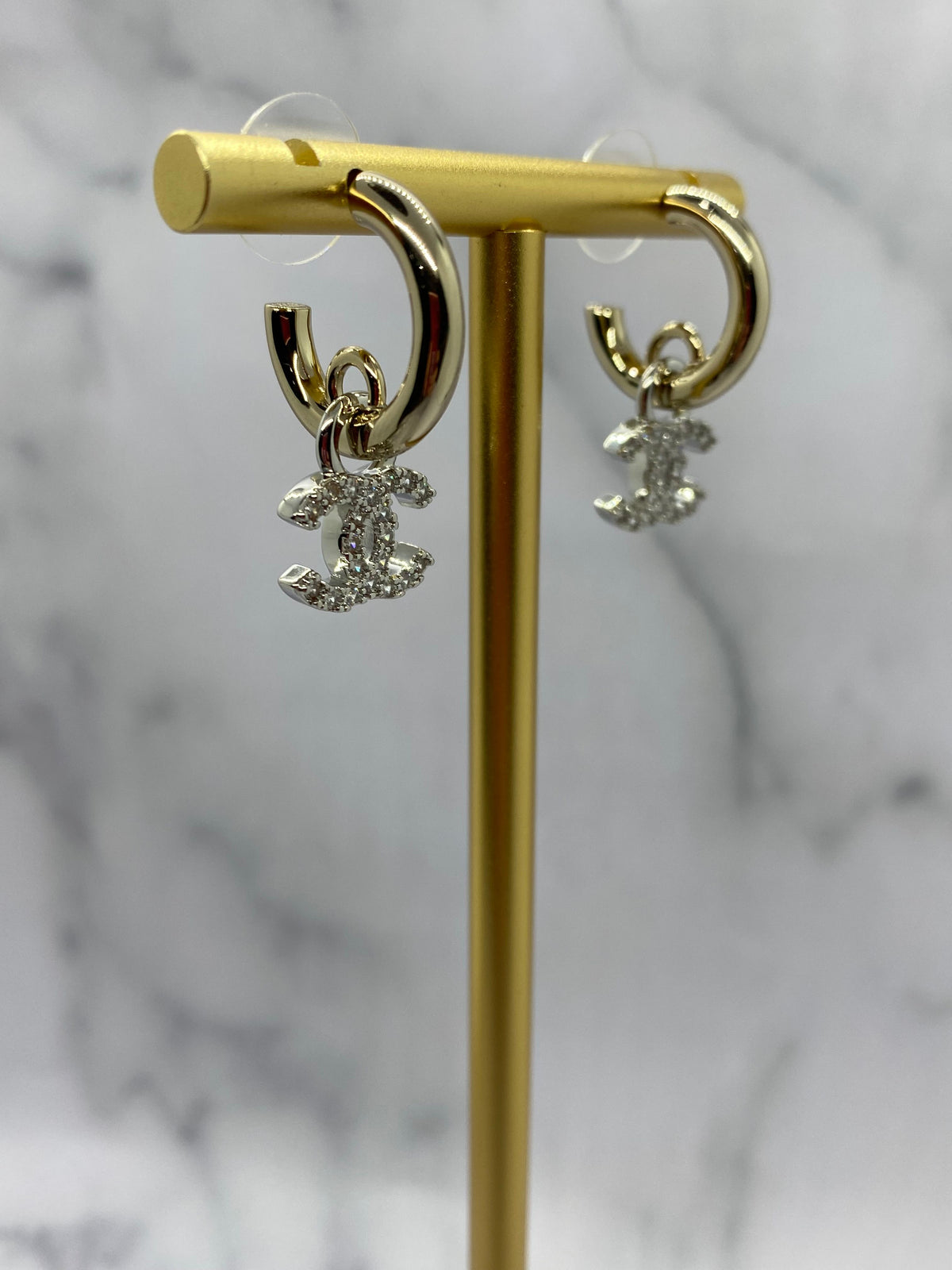 CHANEL CC Silver Tone Rhinestone Earrings - USED
