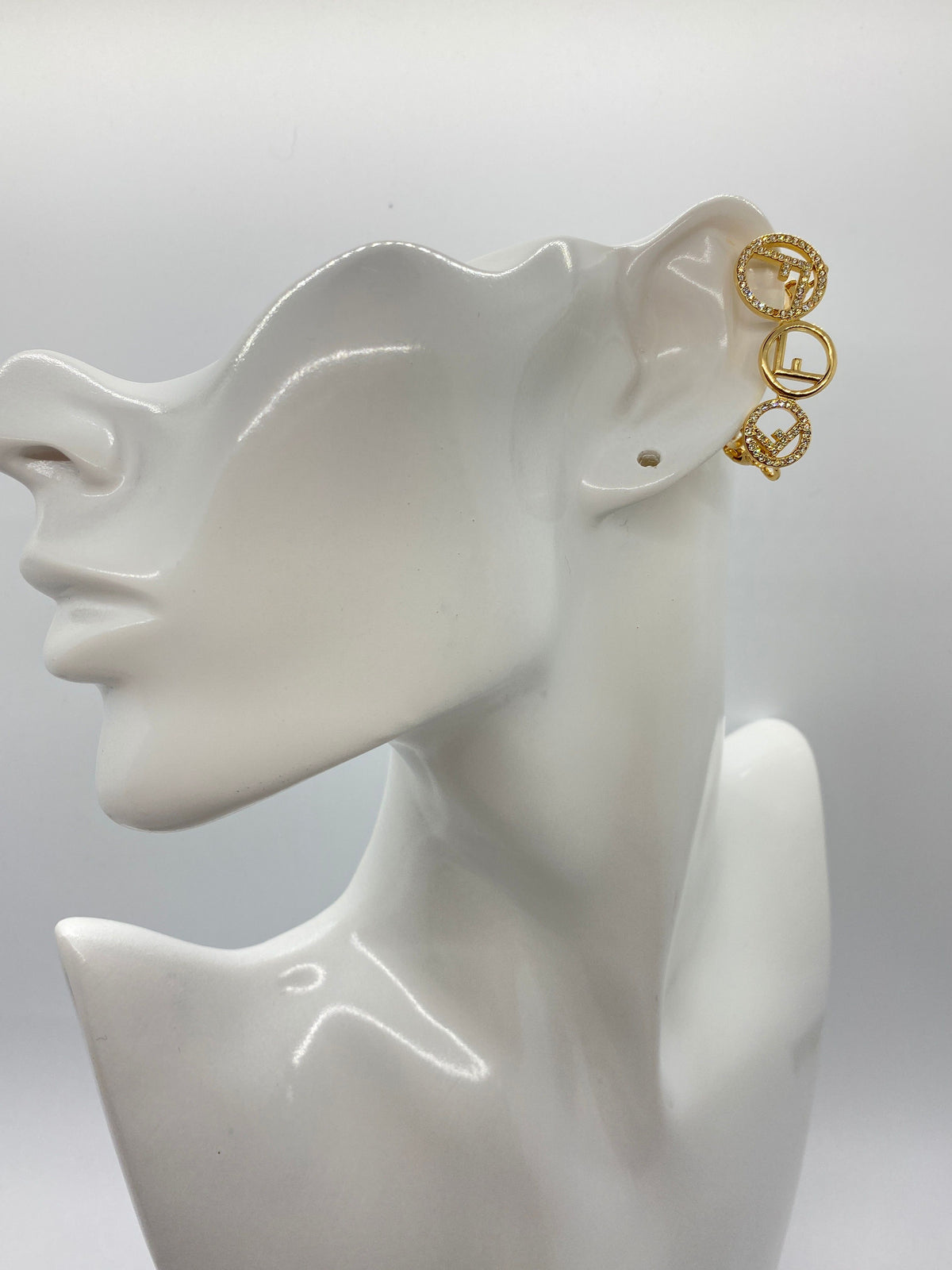 FENDI FF Gold Tone Rhinestone Single Climber Earring - Pre owned