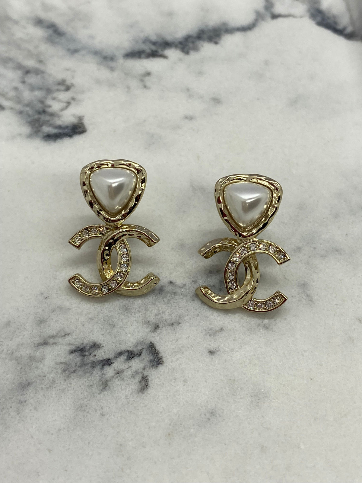 CHANEL CC Gold Tone Pearl Earrings - Pre owned