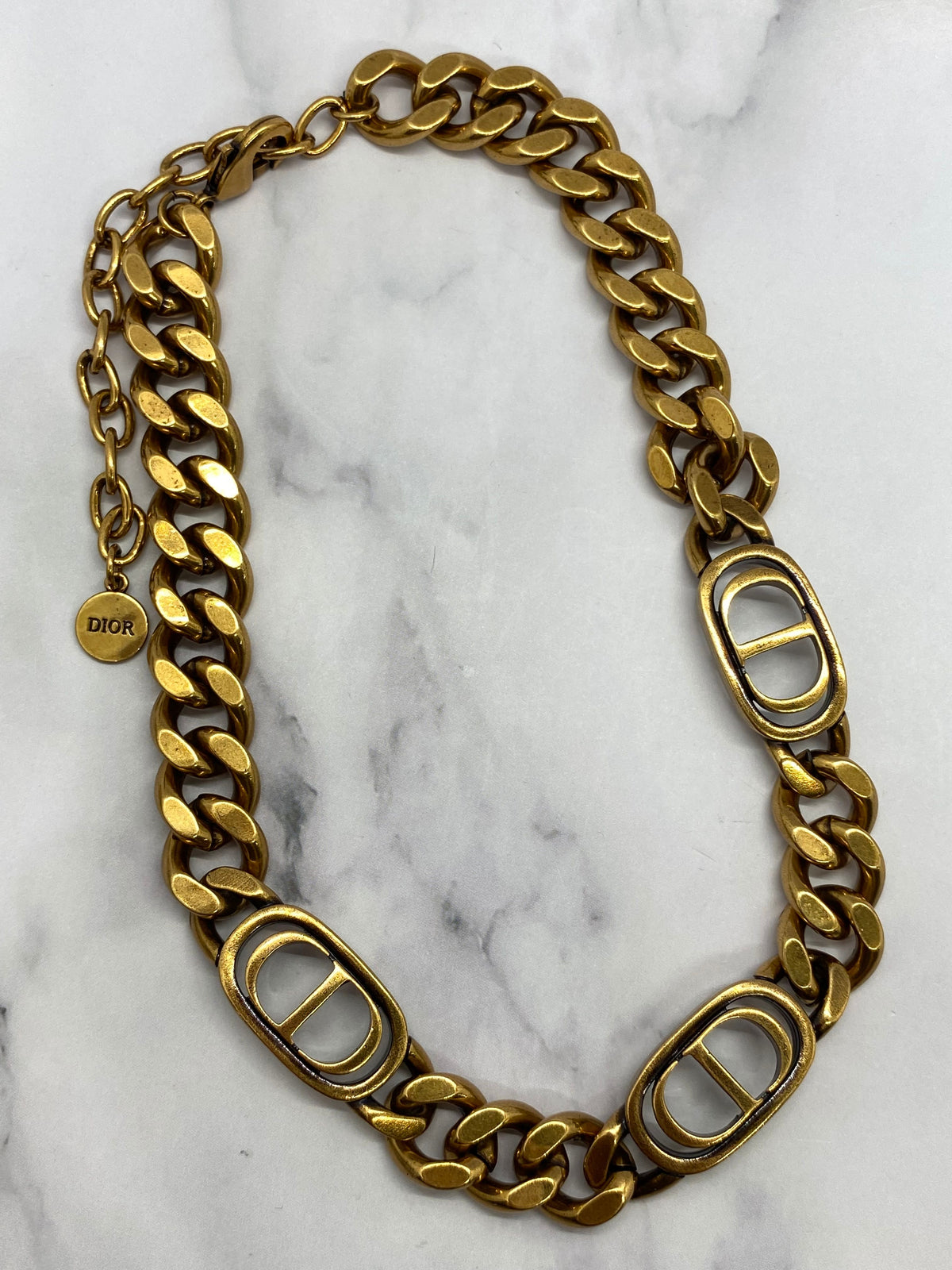 CHRISTIAN DIOR CD Brass Tone Monogram Necklace Choker - Pre owned
