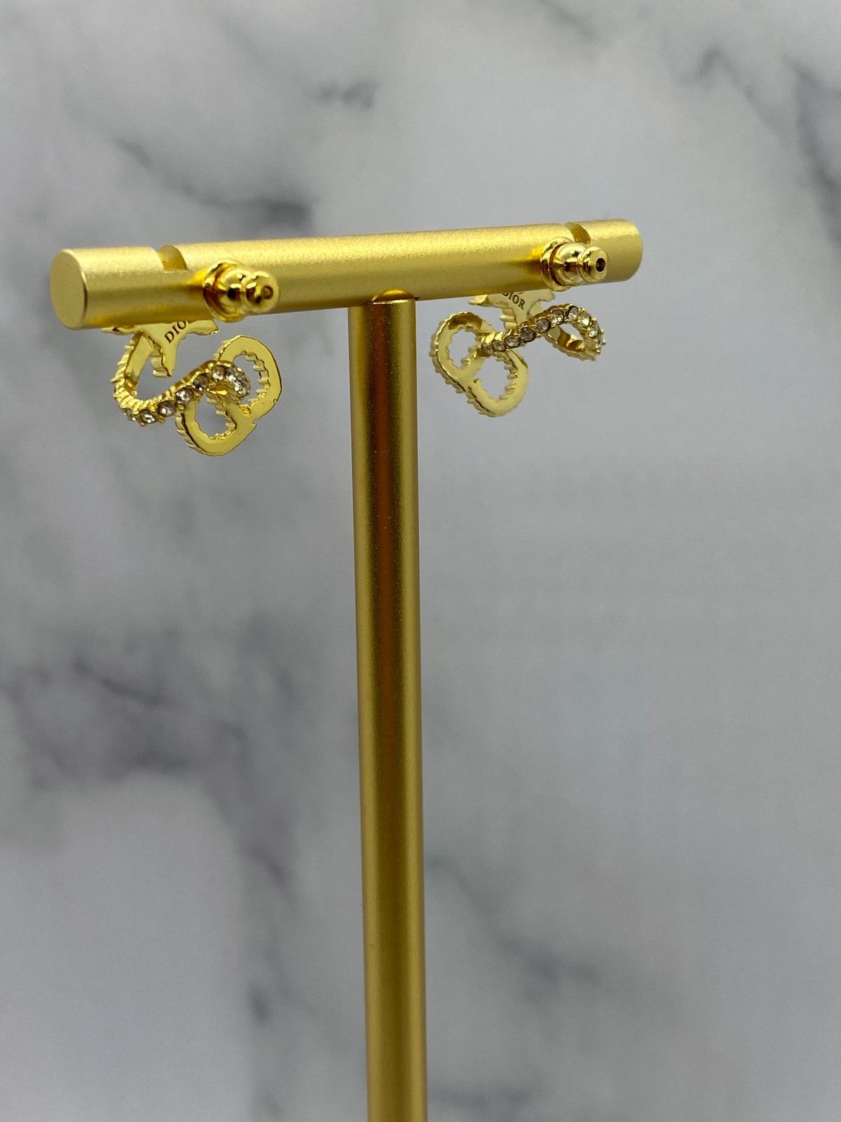 CHRISTIAN DIOR CD Gold Tone Rhinestone Star Earrings - Pre Owned