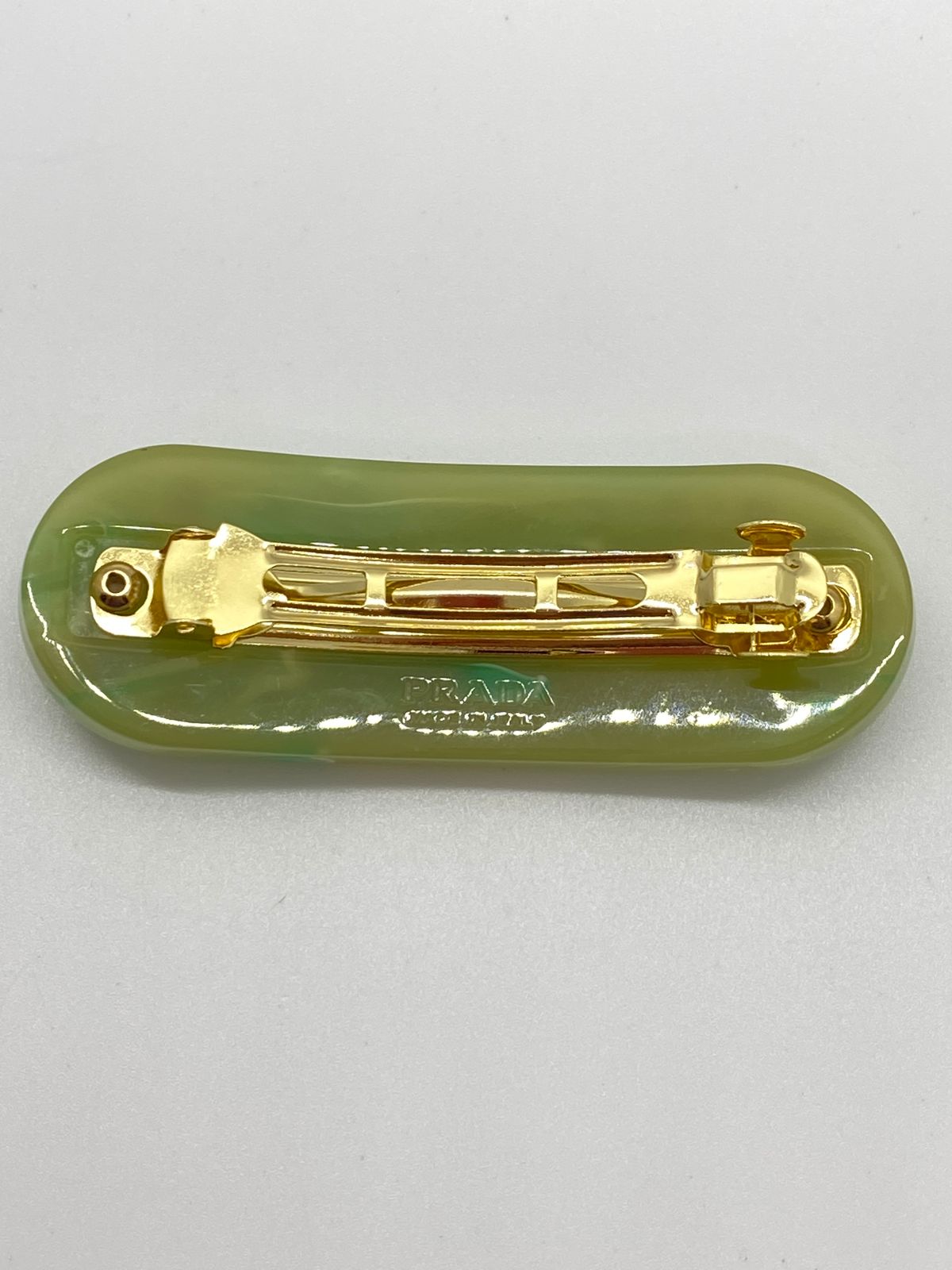 PRADA Acrylic Green Rhinestone Hair Clip Barrette - Pre owned