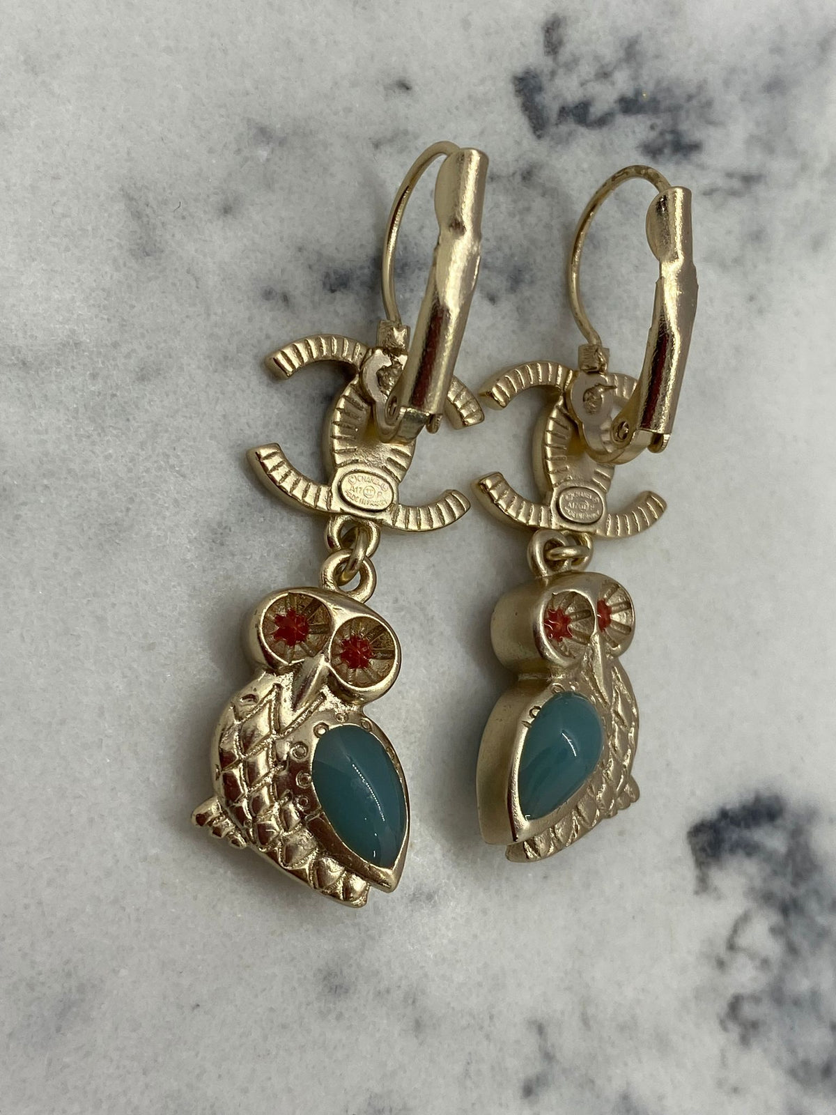 CHANEL CC Owl Pendant Earrings - USED