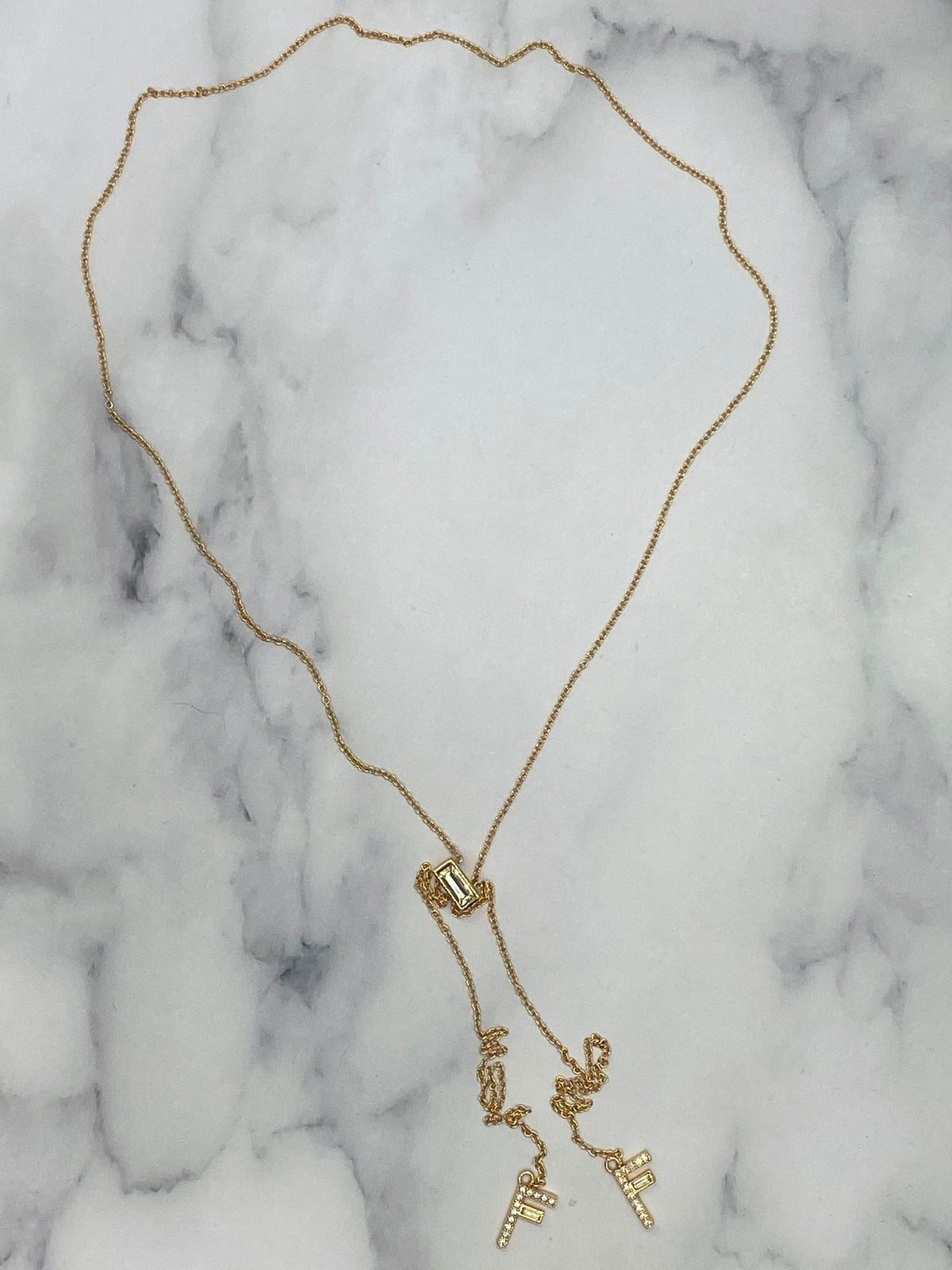 FENDI F Gold Tone Rhinestone Pendant Necklace - Pre owned
