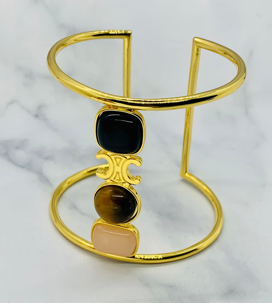 CELINE Gem Stone Monogram Cuff Bracelet - Pre owned
