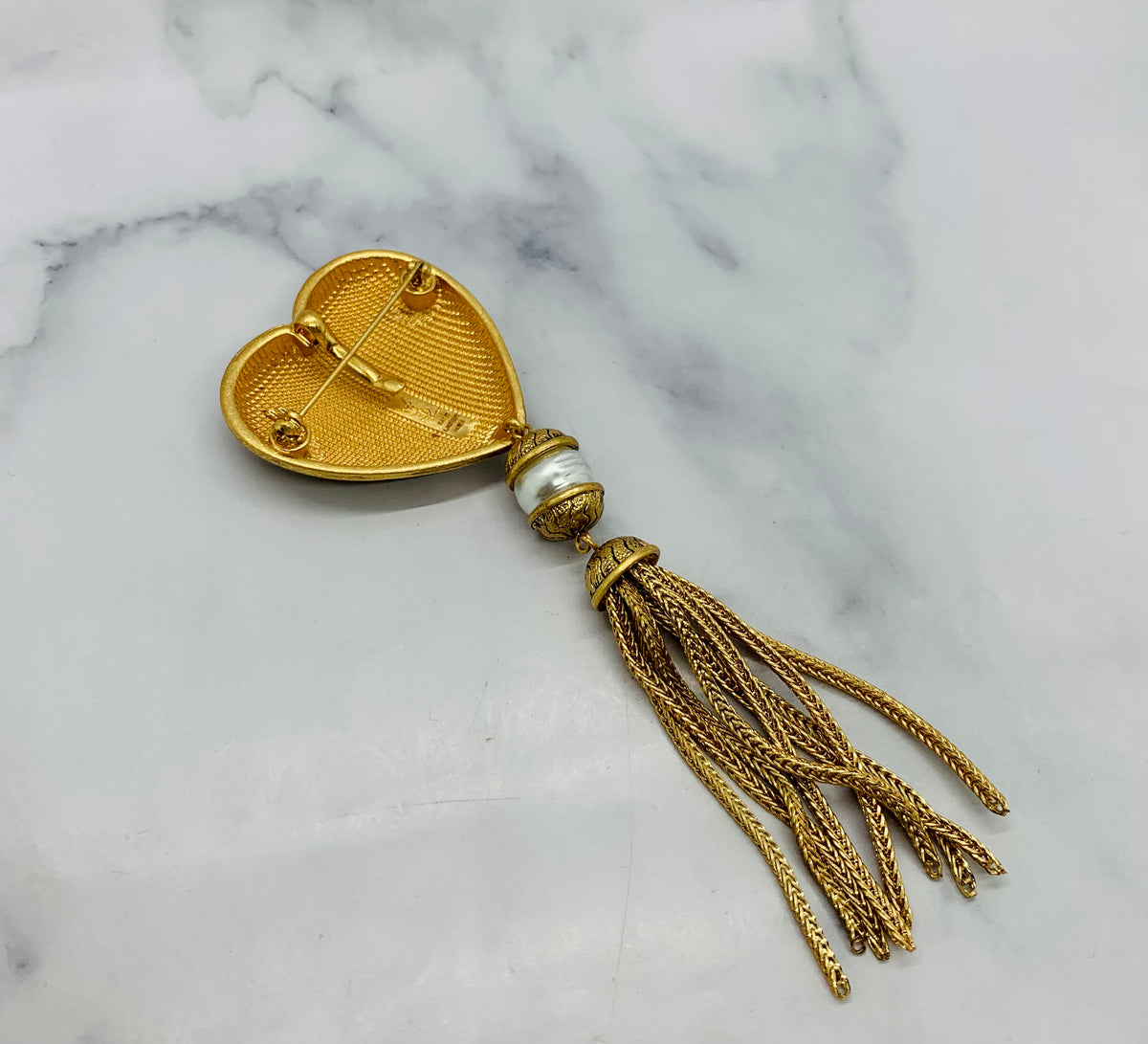YSL YVES SAINT LAURENT Vintage Heart Tassel Brooch Pin - Pre owned