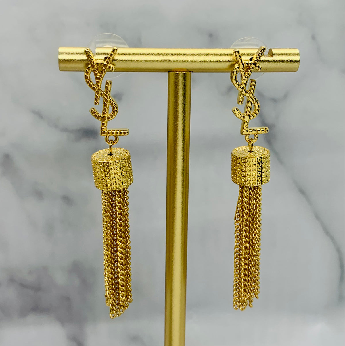 YSL YVES SAINT LAURENT Gold Tone Tassel Earrings - Pre owned