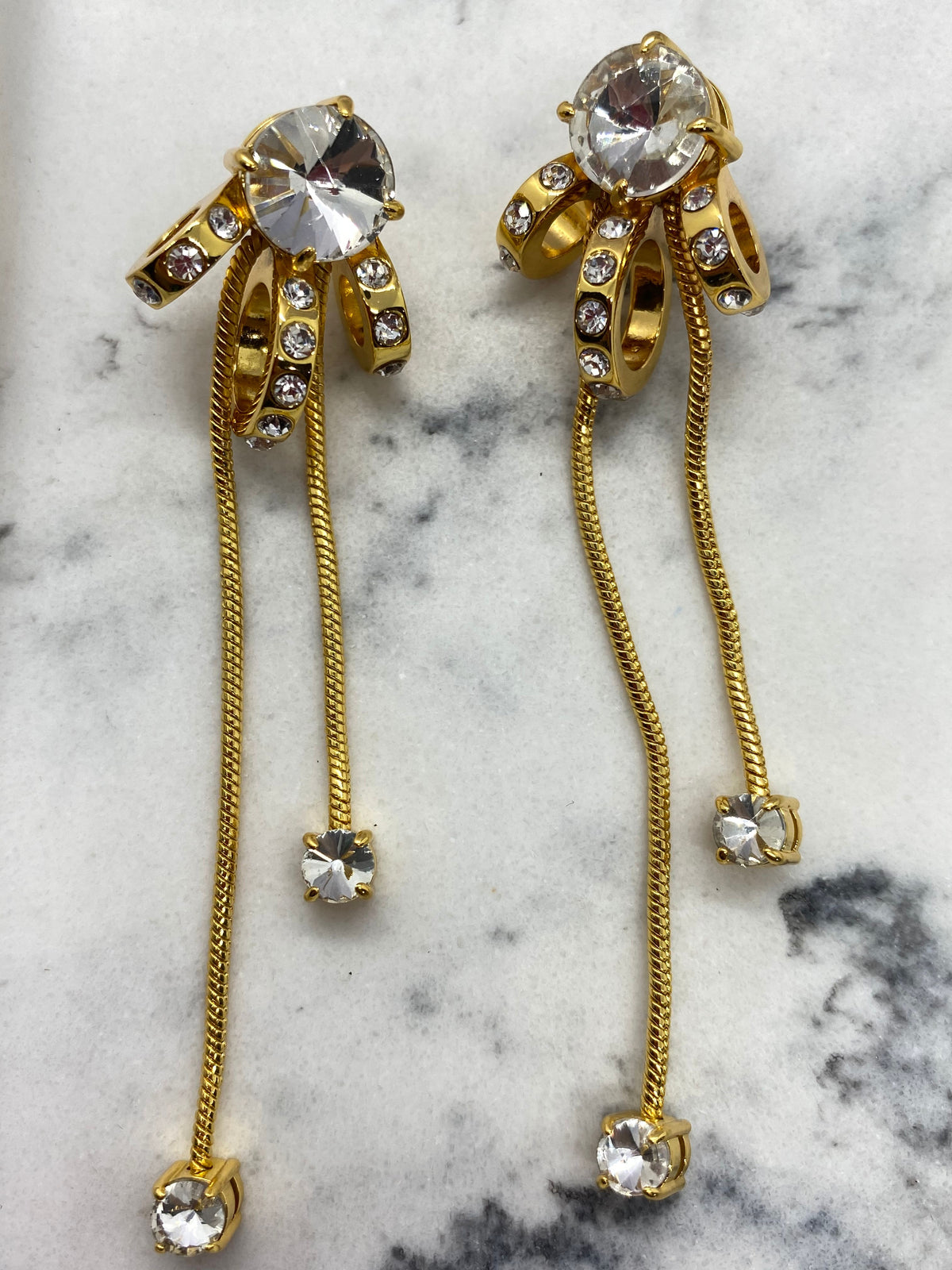 MIU MIU Gold Tone Rhinestone Asymmetric Earrings - Pre owned