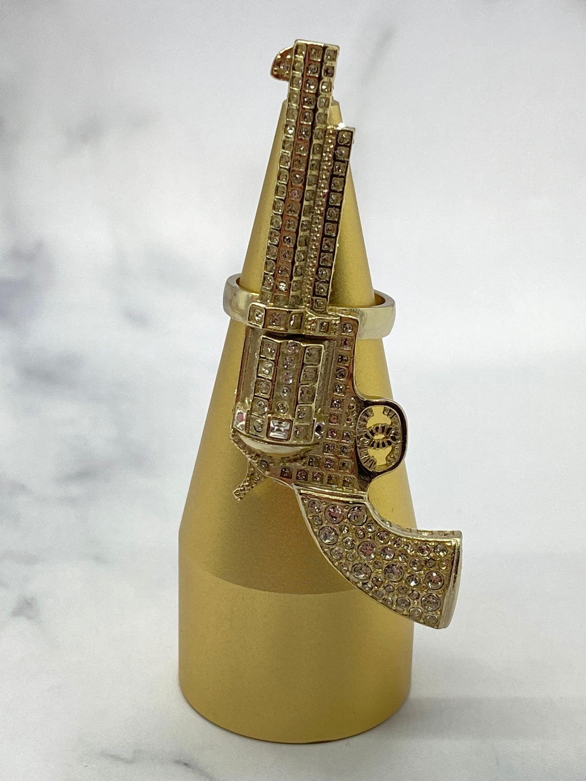 CHANEL CC Gold Rhinestone Gun Ring - Size 7 M