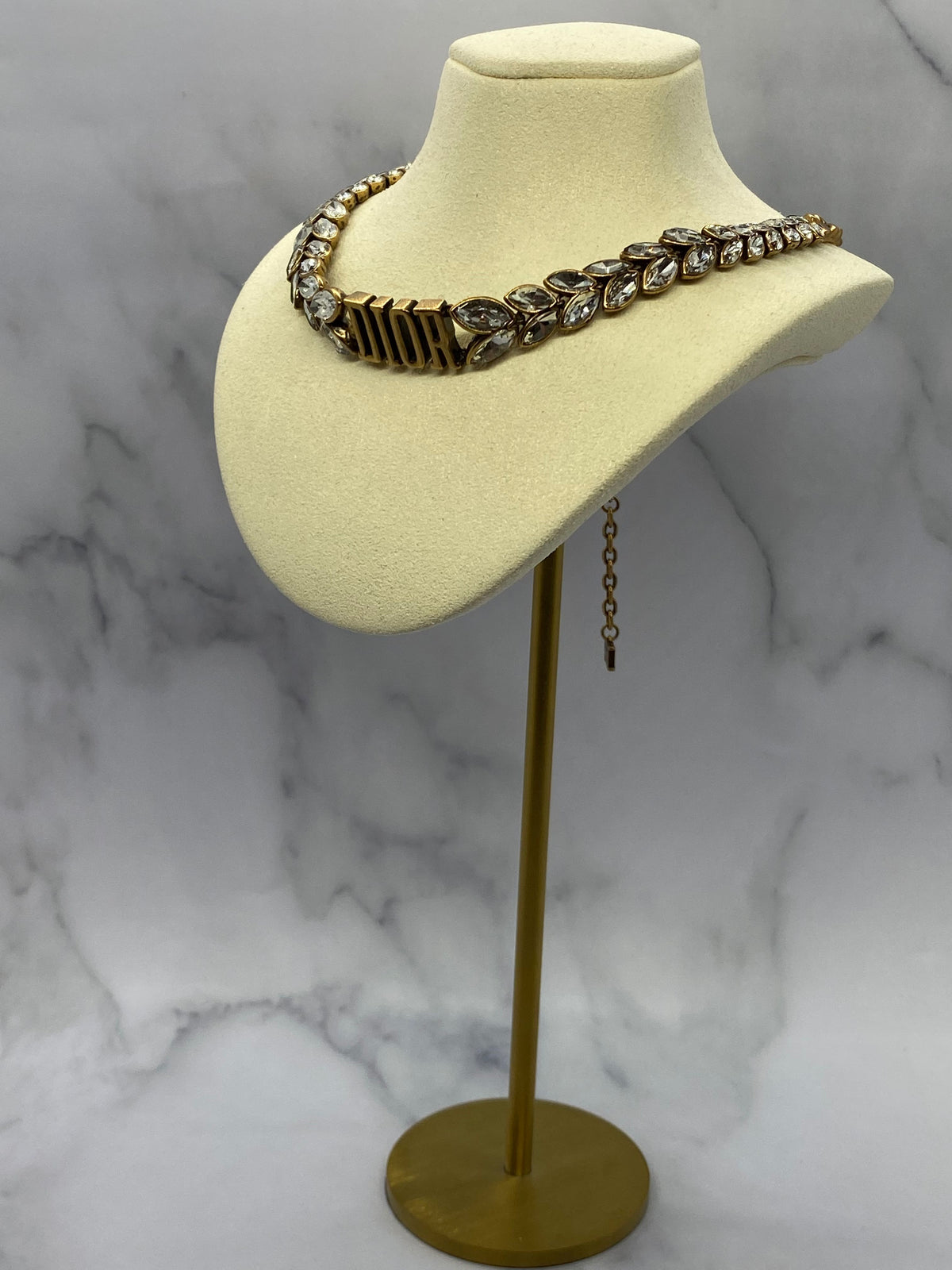 CHRISTIAN DIOR Brass Tone & Crystal Choker Necklace - Pre owned
