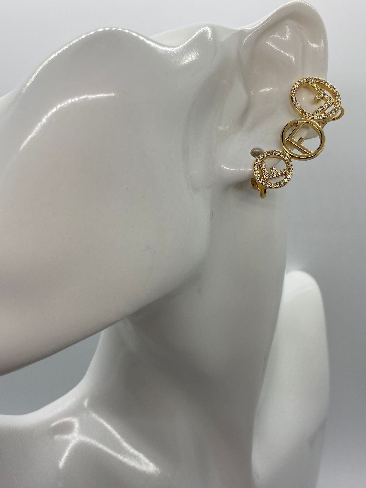 FENDI FF Gold Tone Rhinestone Single Climber Earring - Pre owned