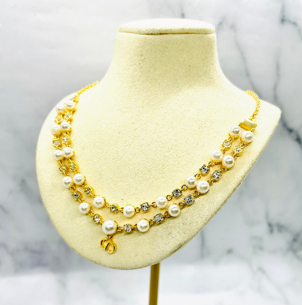 CHRISTIAN DIOR CD Pearl Trim Necklace - Pre owned