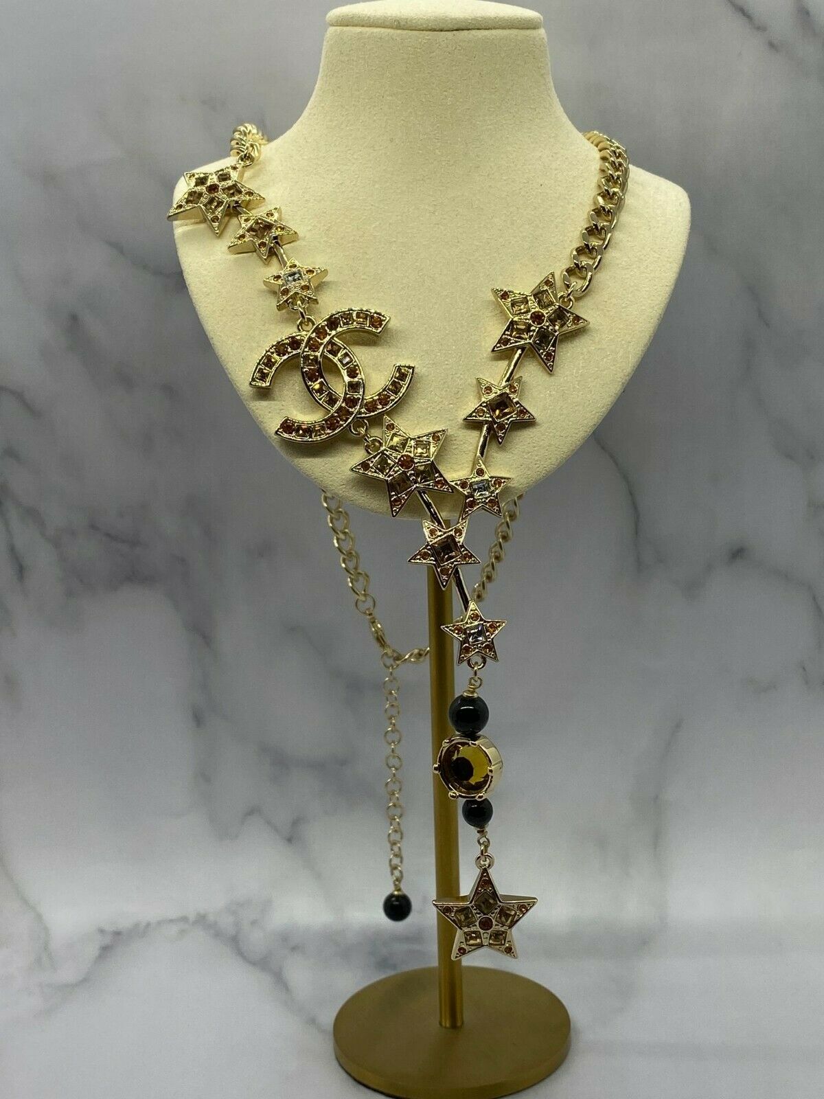 CHANEL CC Gold Tone Stars Statement Necklace - Pre owned