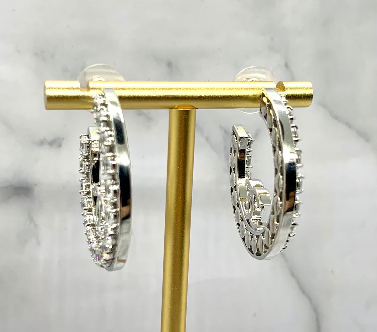 CHANEL CC Rhinestone Hoop Earrings - USED