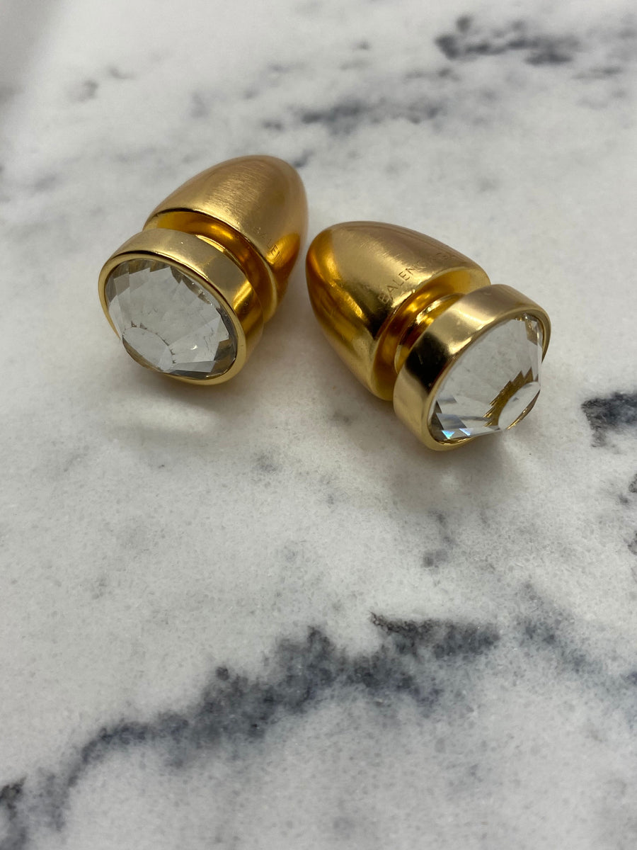 BALENCIAGA Gold Tone Bullet Rhinestone Earrings - Pre owned