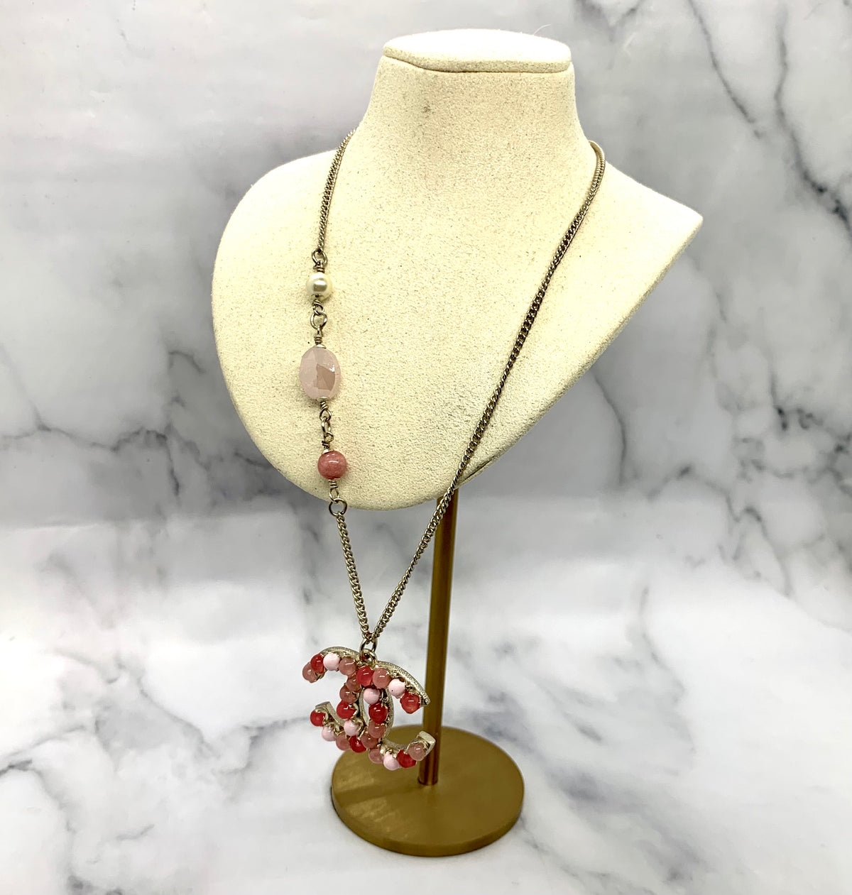 CHANEL CC Pink Stone Necklace - USED