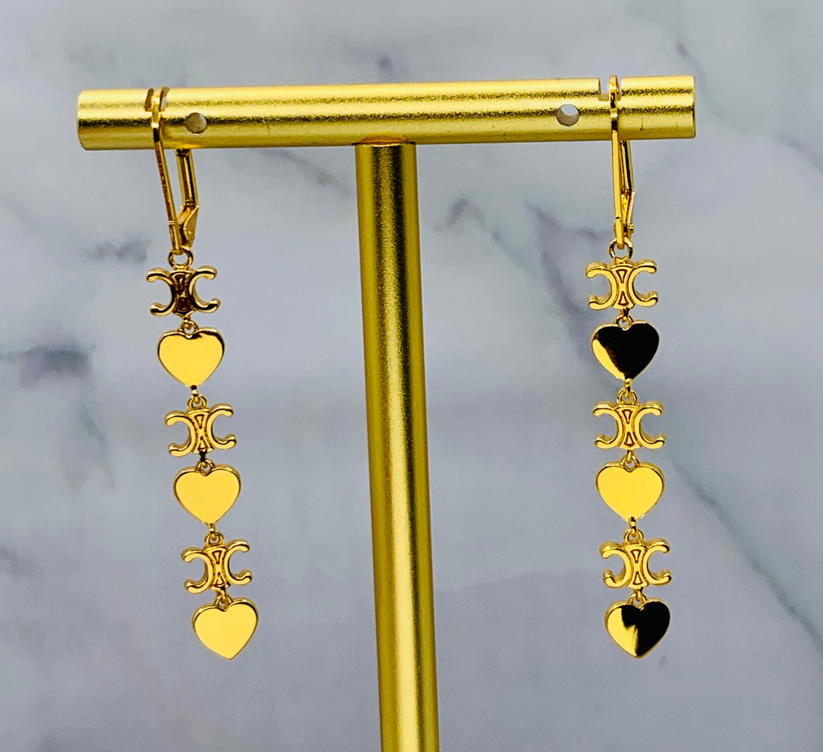 CELINE Monogram Heart Pendant Earrings - Pre owned
