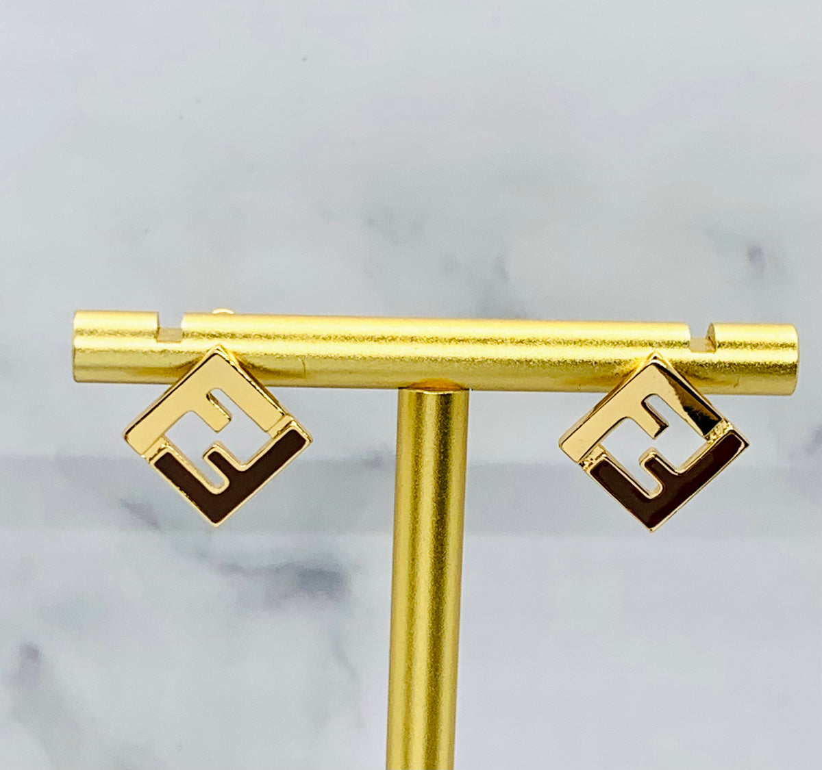 FENDI FF Gold Tone Monogram Earrings - Pre owned