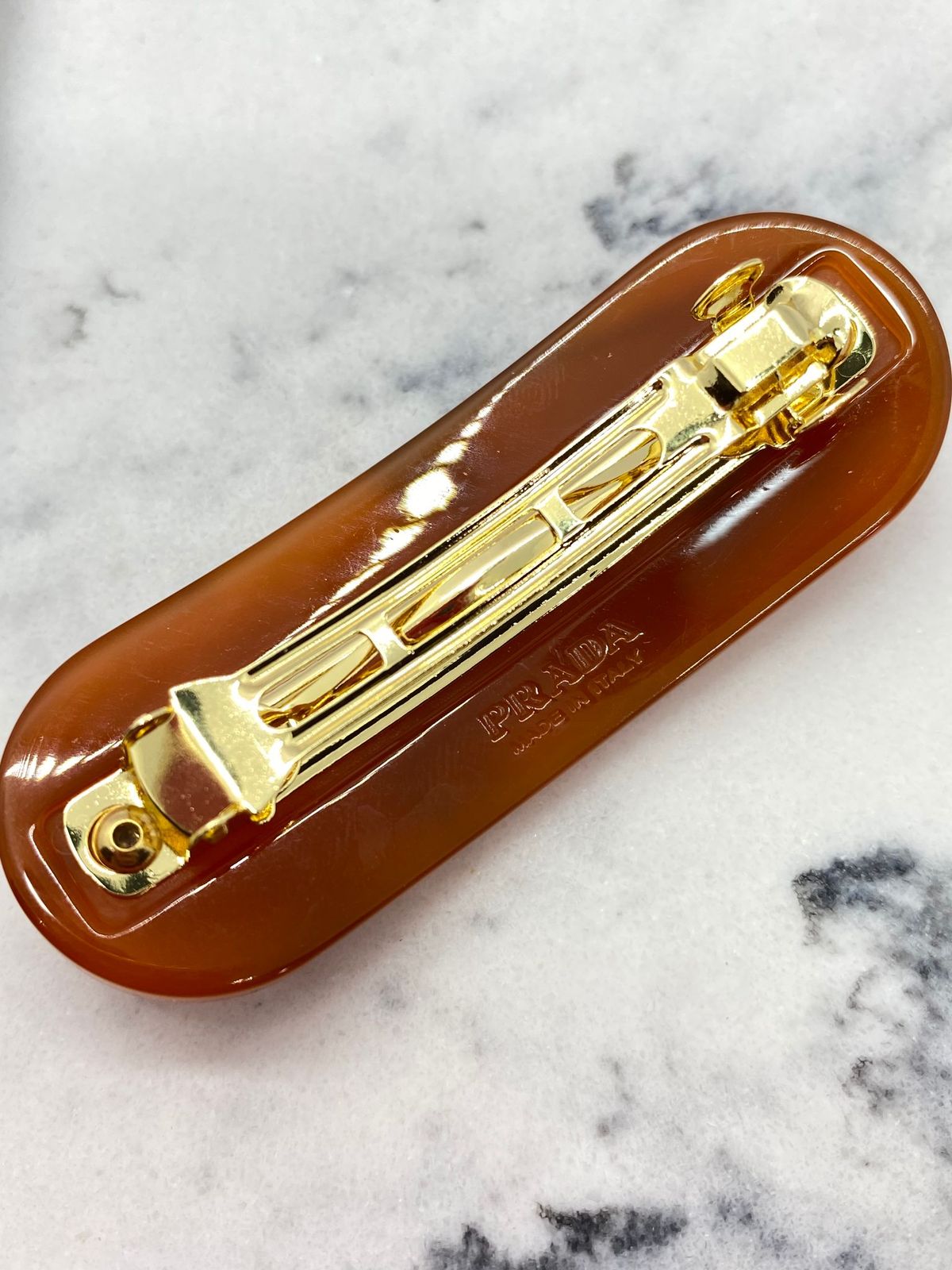 PRADA Acrylic Amber Rhinestone Hair Clip Barrette - Pre owned