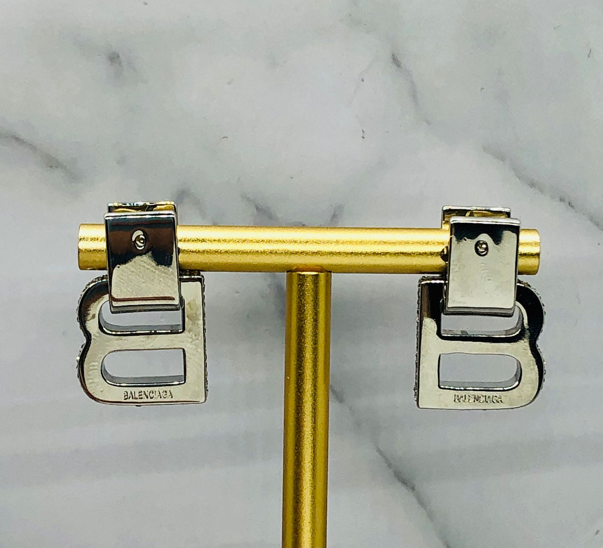 BALENCIAGA B Rhinestone Pendant Earrings - Pre owned