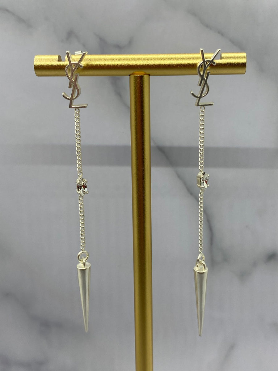 YSL Yves Saint Laurent Silver Tone Pendant Earrings - Pre owned