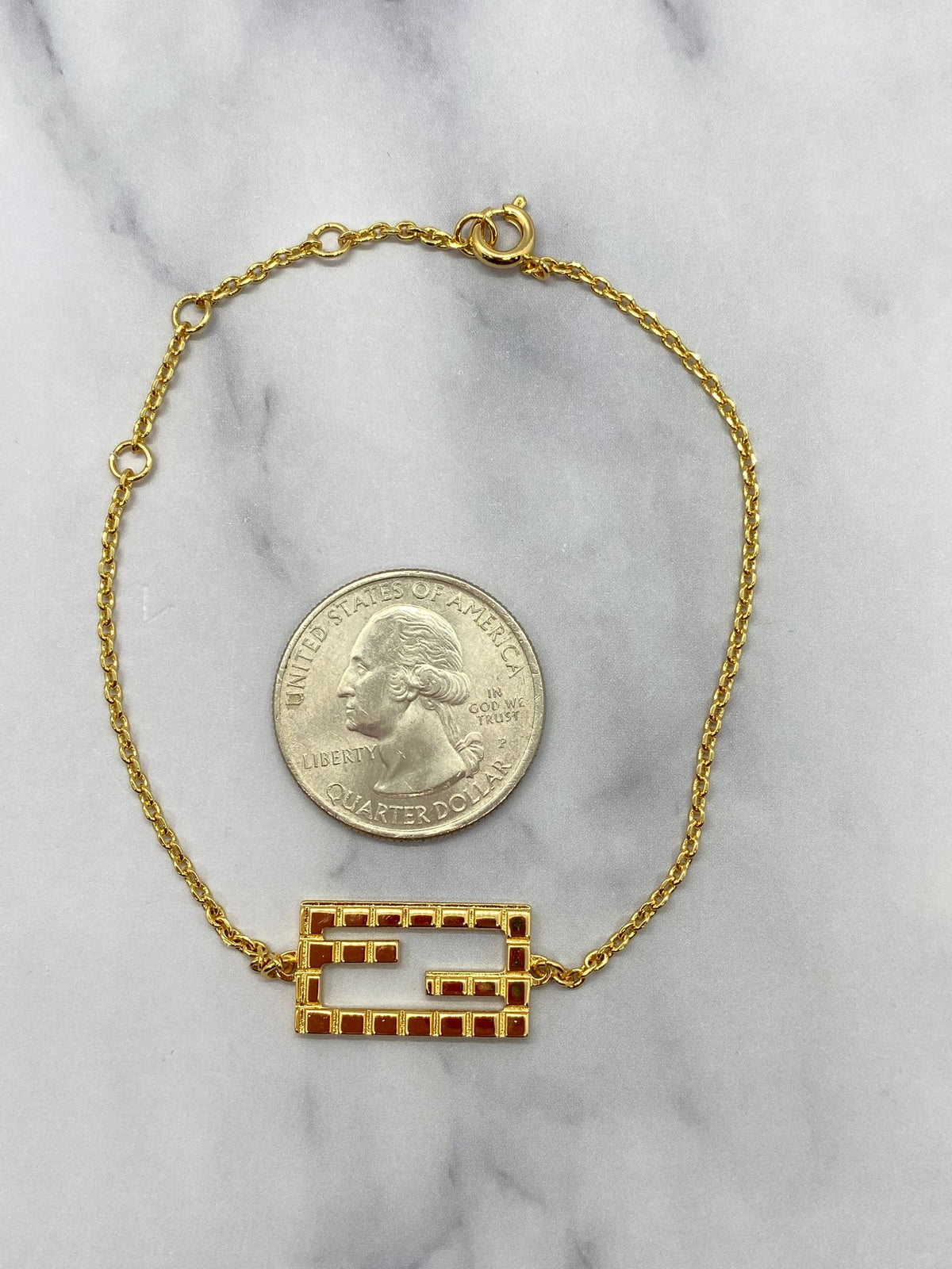 FENDI FF Gold Tone Baguette Charm Chain Bracelet - Pre owned
