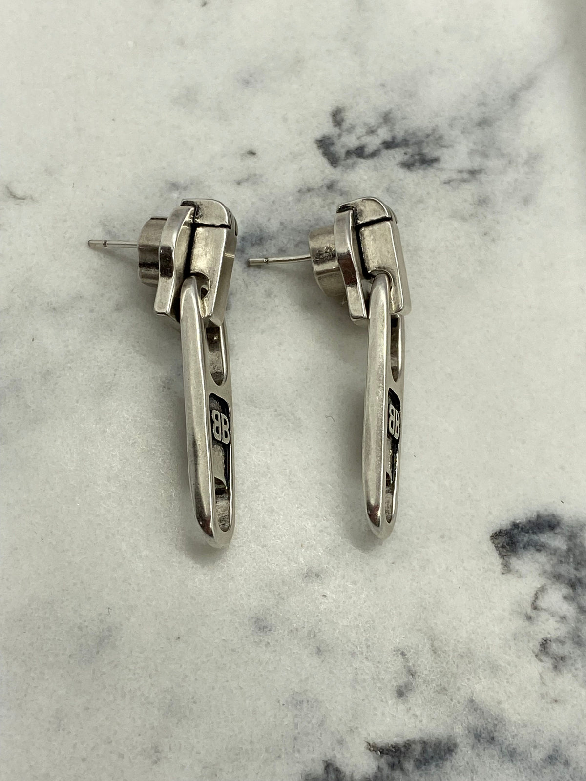 BALENCIAGA BB Silver Tone Zipper Earrings - Pre owned