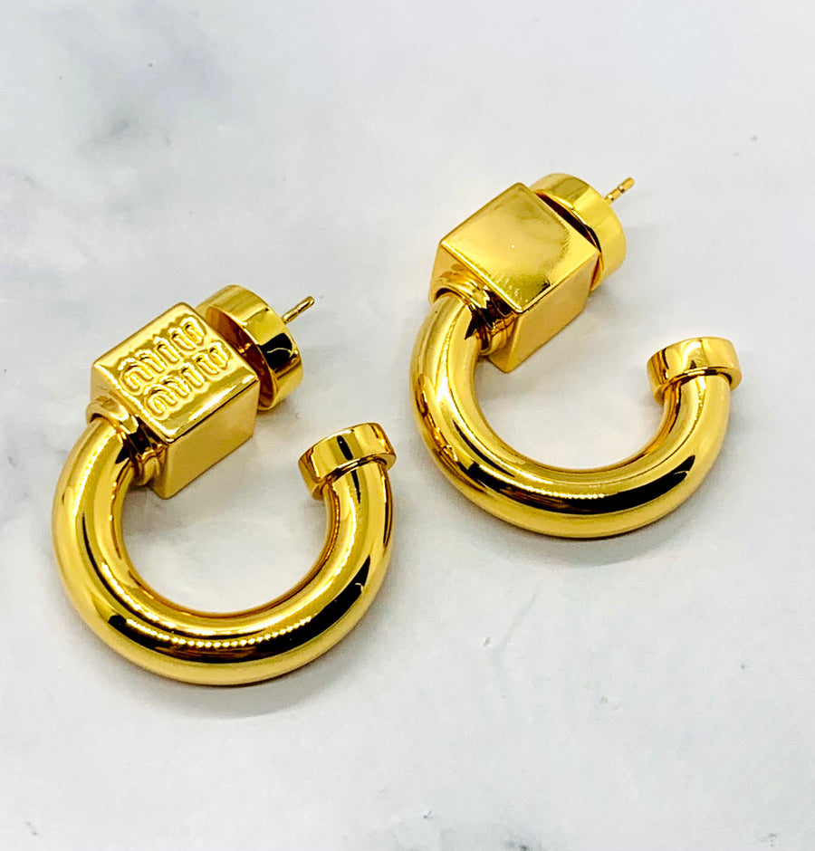 MIU MIU Gold Tone Hoop Earrings - Pre owned