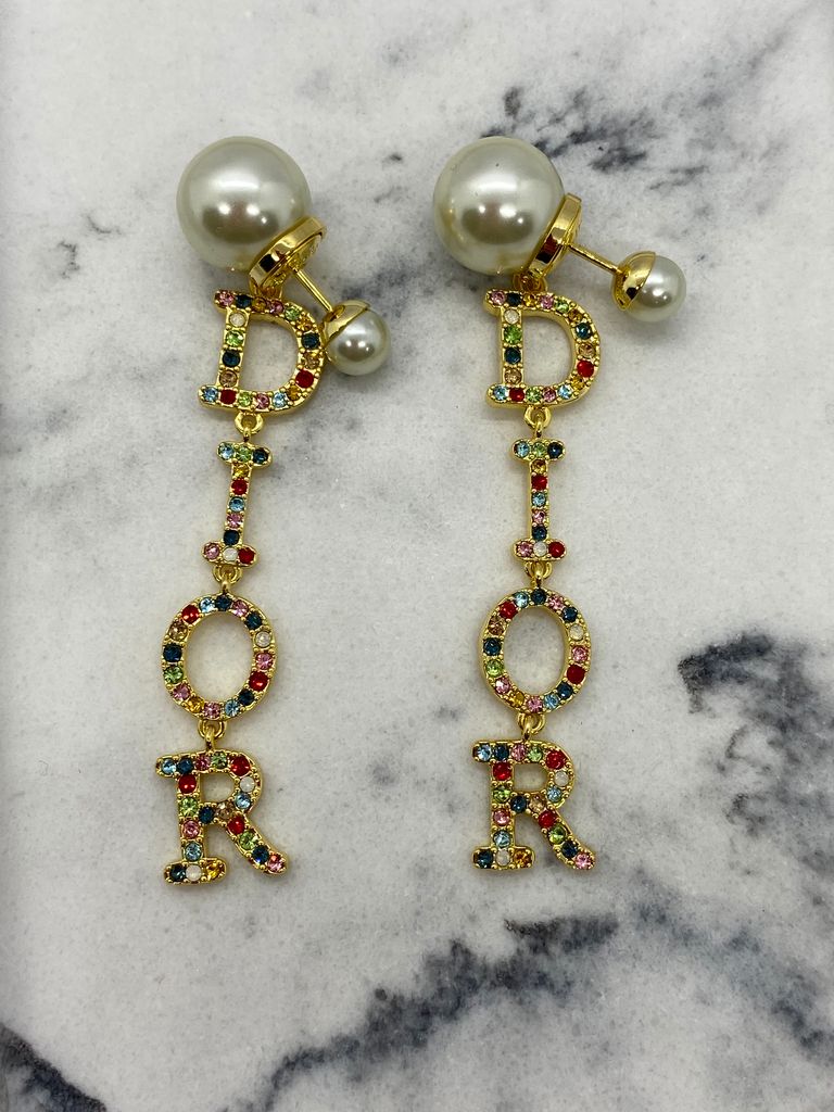 CHRISTIAN DIOR Tribale Rhinestone Pendant Earrings - Pre owned