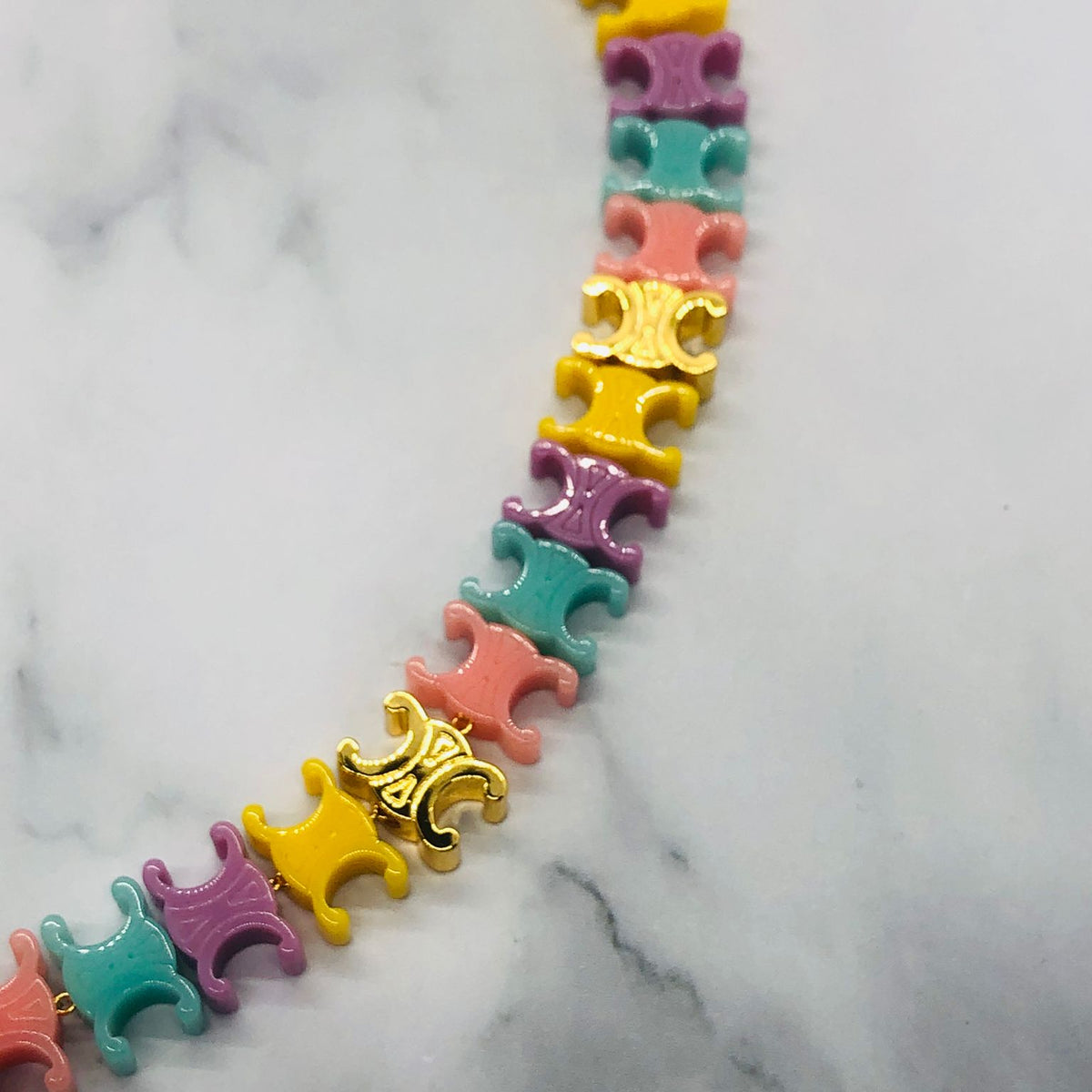 CELINE Pastel Plastic Multicolor Monogram Necklace - Pre owned