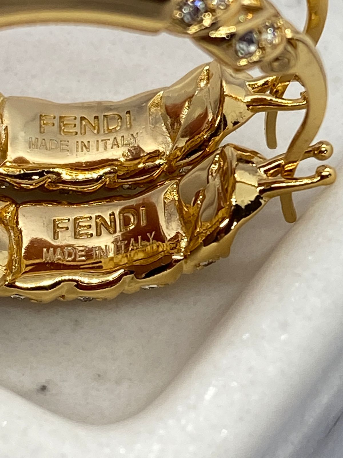 FENDI F Gold Tone Rhinestone Hoop Earrings - Pre owned
