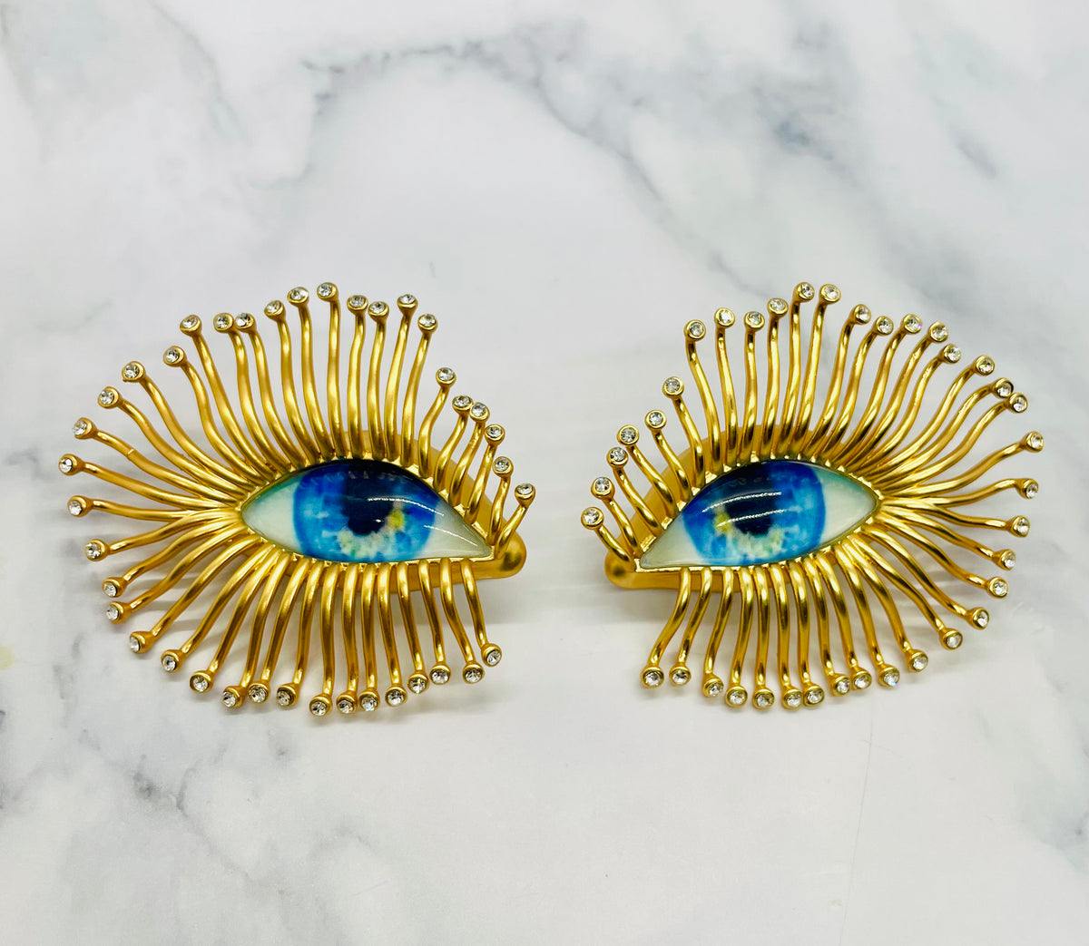 SCHIAPARELLI Eye Rhinestone Hoop Earrings - Pre owned