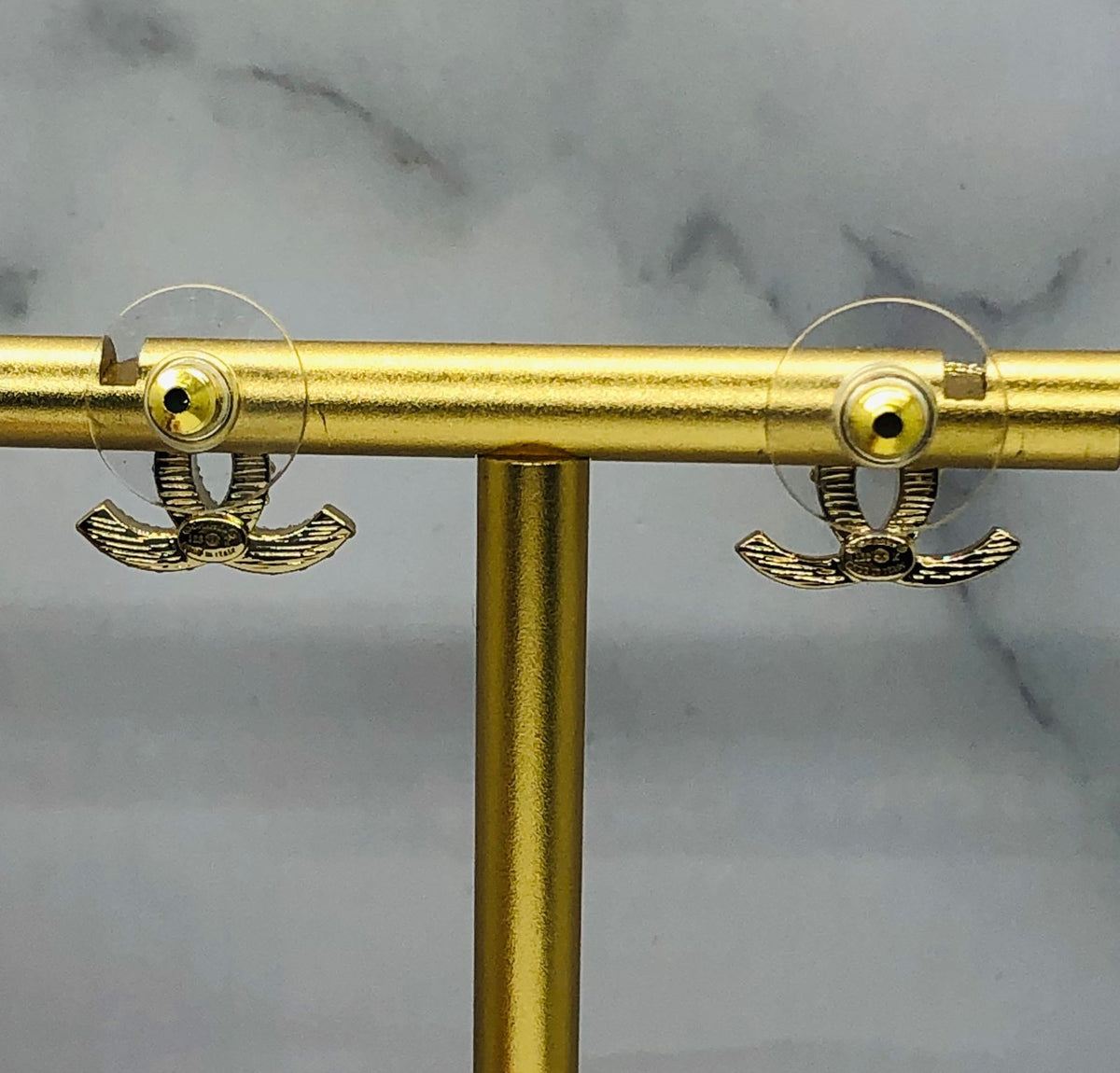 CHANEL CC Gold Tone Rhinestone Earrings - Pre owned