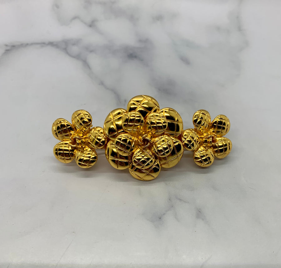 CHANEL Camelia Gold Tone Hair Clip Barrette - Pre owned