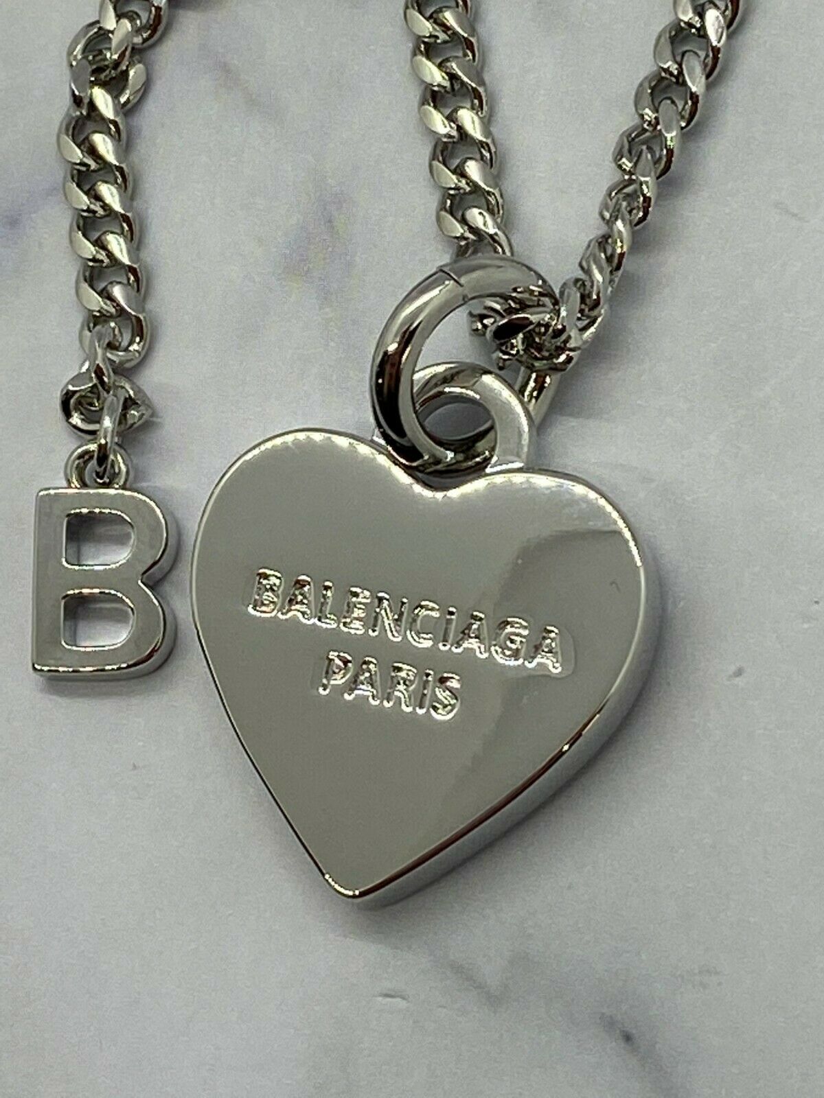 BALENCIAGA Paris Silver Tone Heart Necklace - Pre owned
