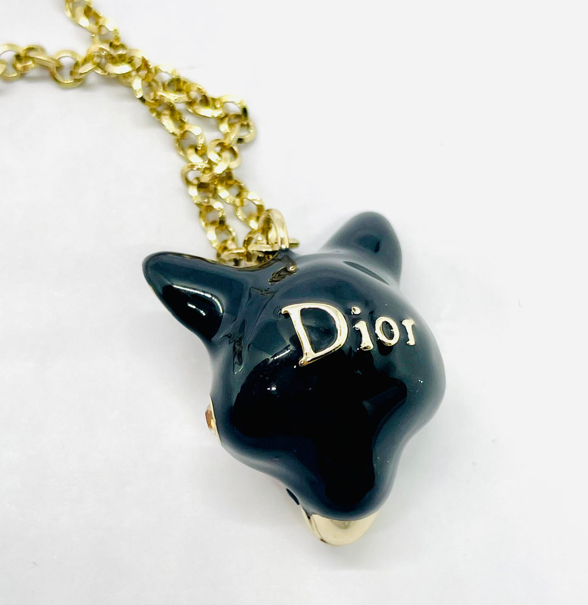 CHRISTIAN DIOR Rhinestone Fox Pendant Necklace - Pre owned