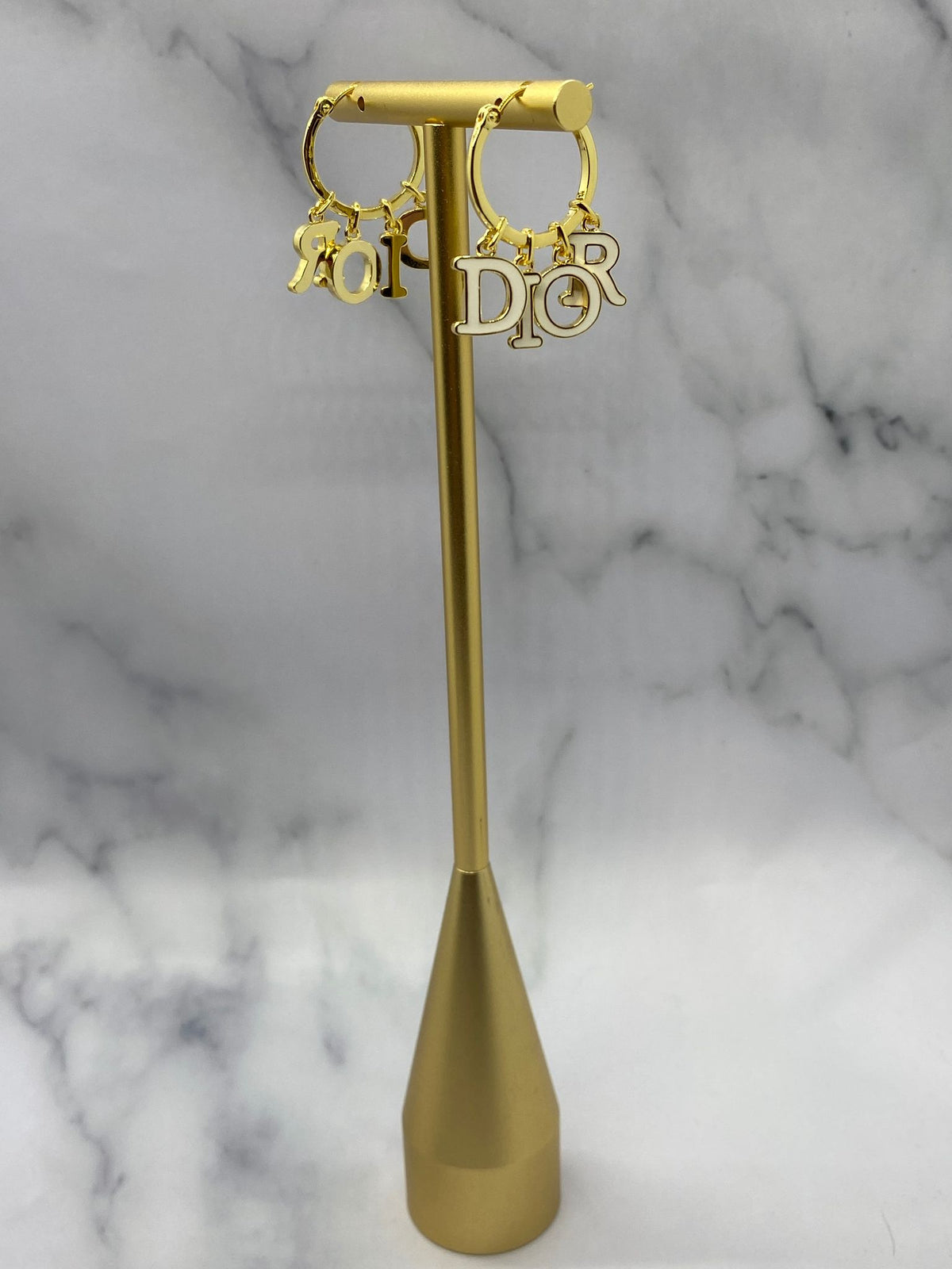 CHRISTIAN DIOR Gold Tone Charm Hoop Earrings - Pre owned