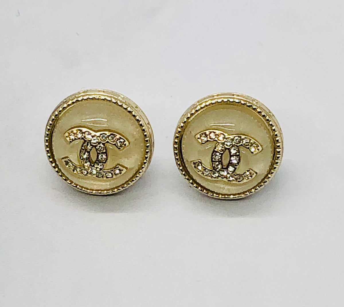 CHANEL CC Rhinestone Button Earrings - USED