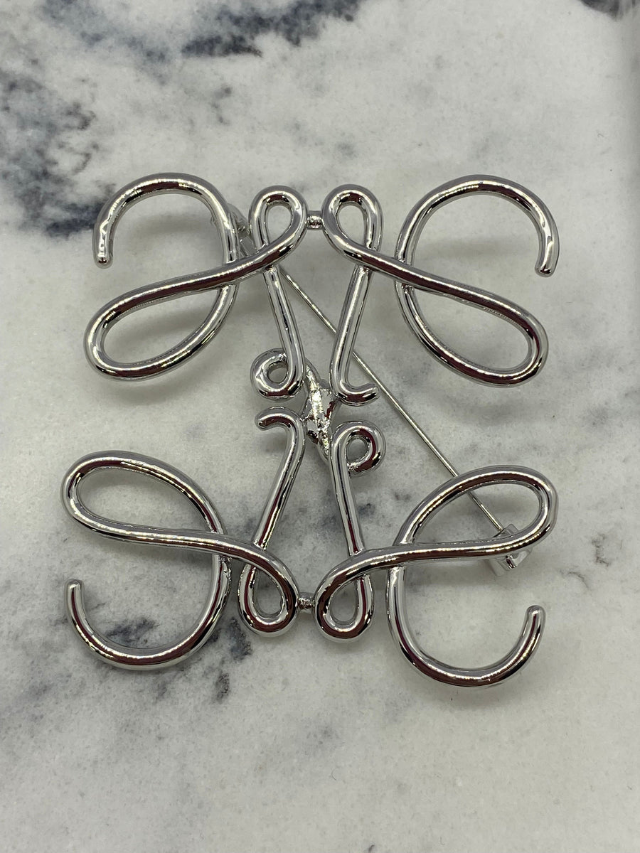 LOEWE Silver Tone Monogram Logo Brooch Pin - Pre owned