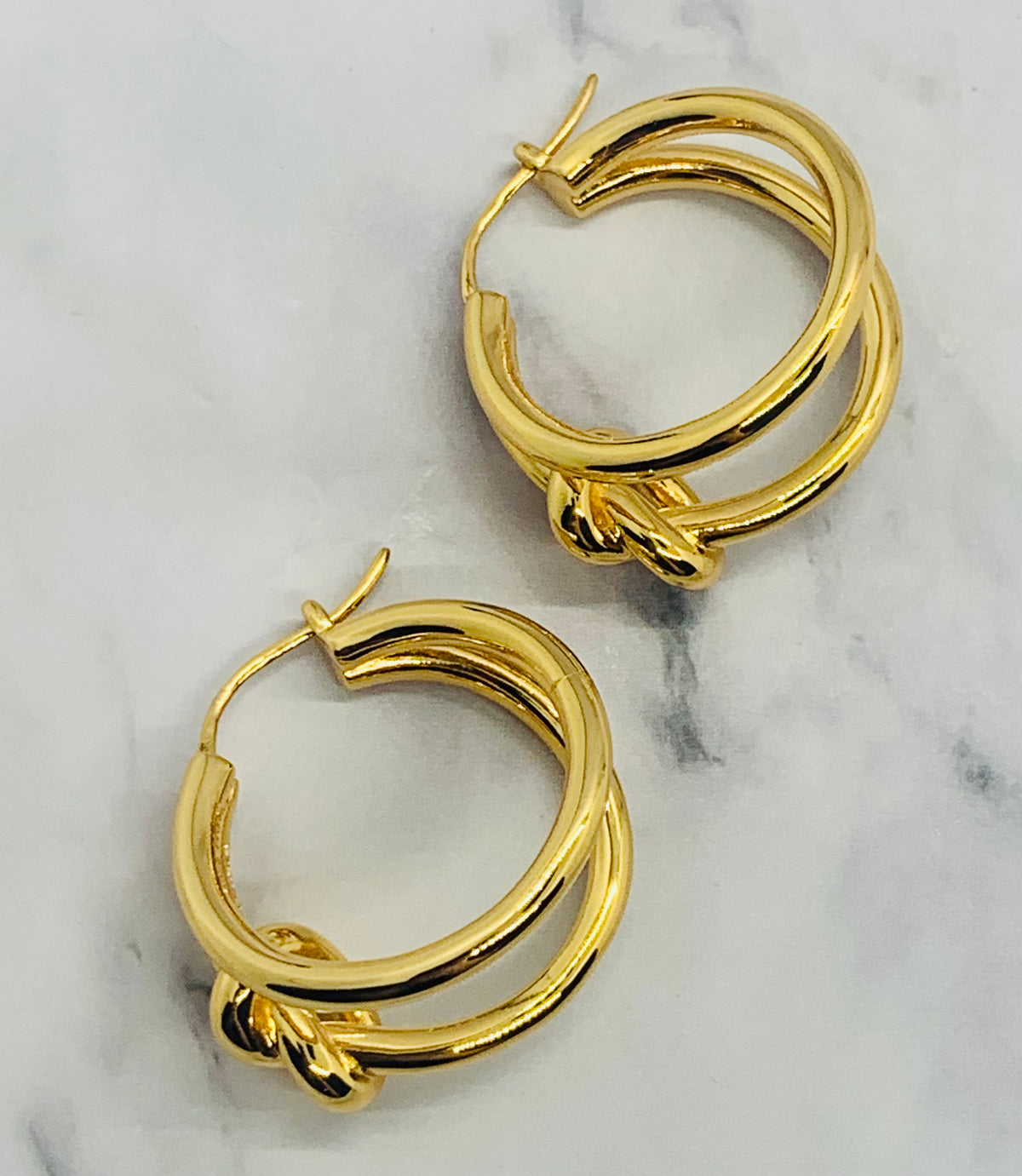 CELINE Double Hoop Knot Gold Tone Earrings - Preowned