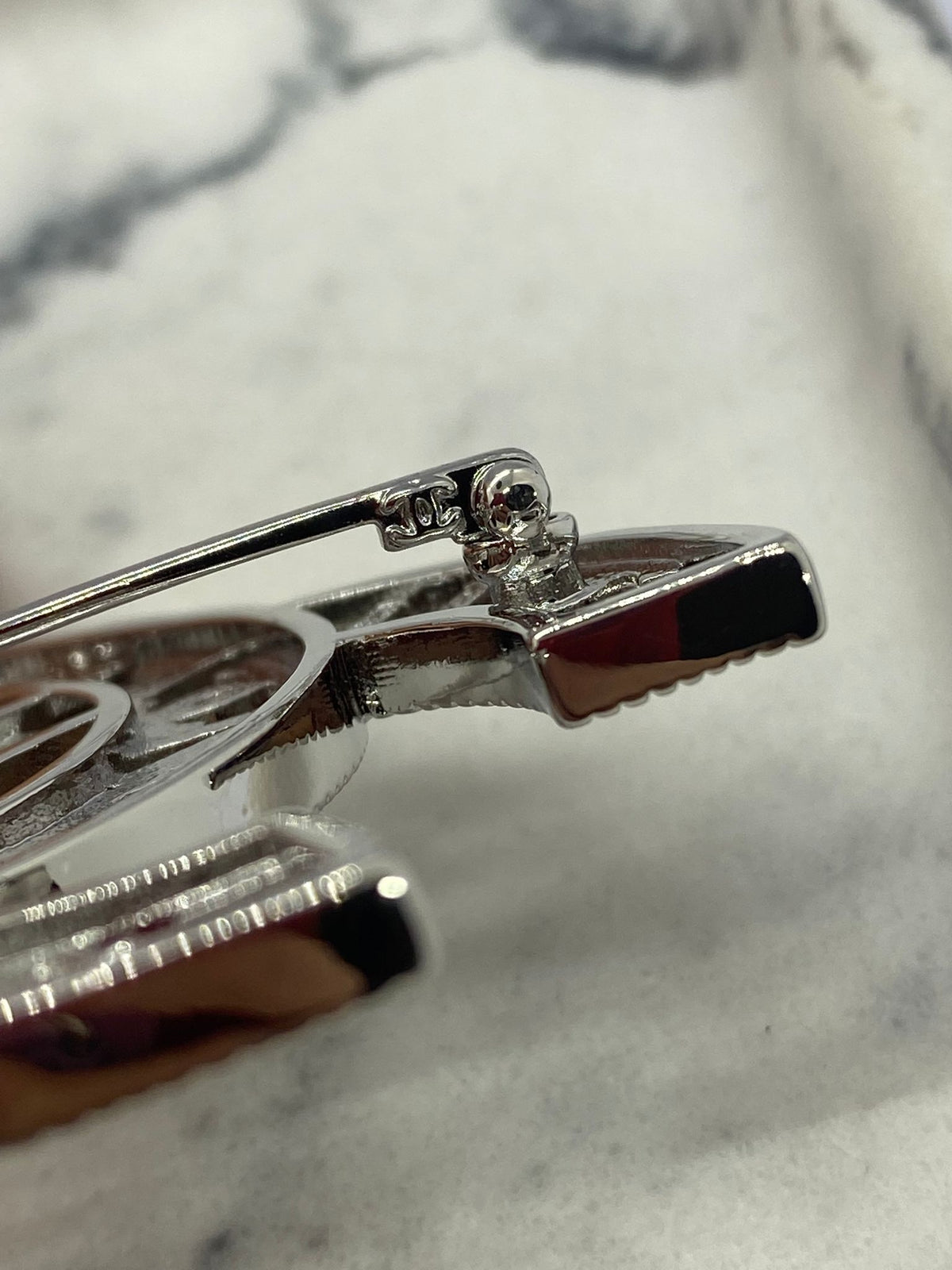CHANEL CC Silver Tone Rhinestone Brooch Pin - Pre owned