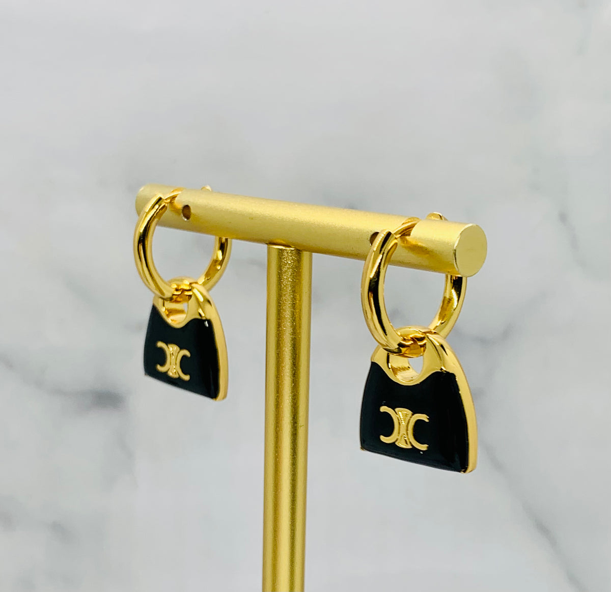 CELINE Enamel Monogram Pendant Earrings - Pre owned