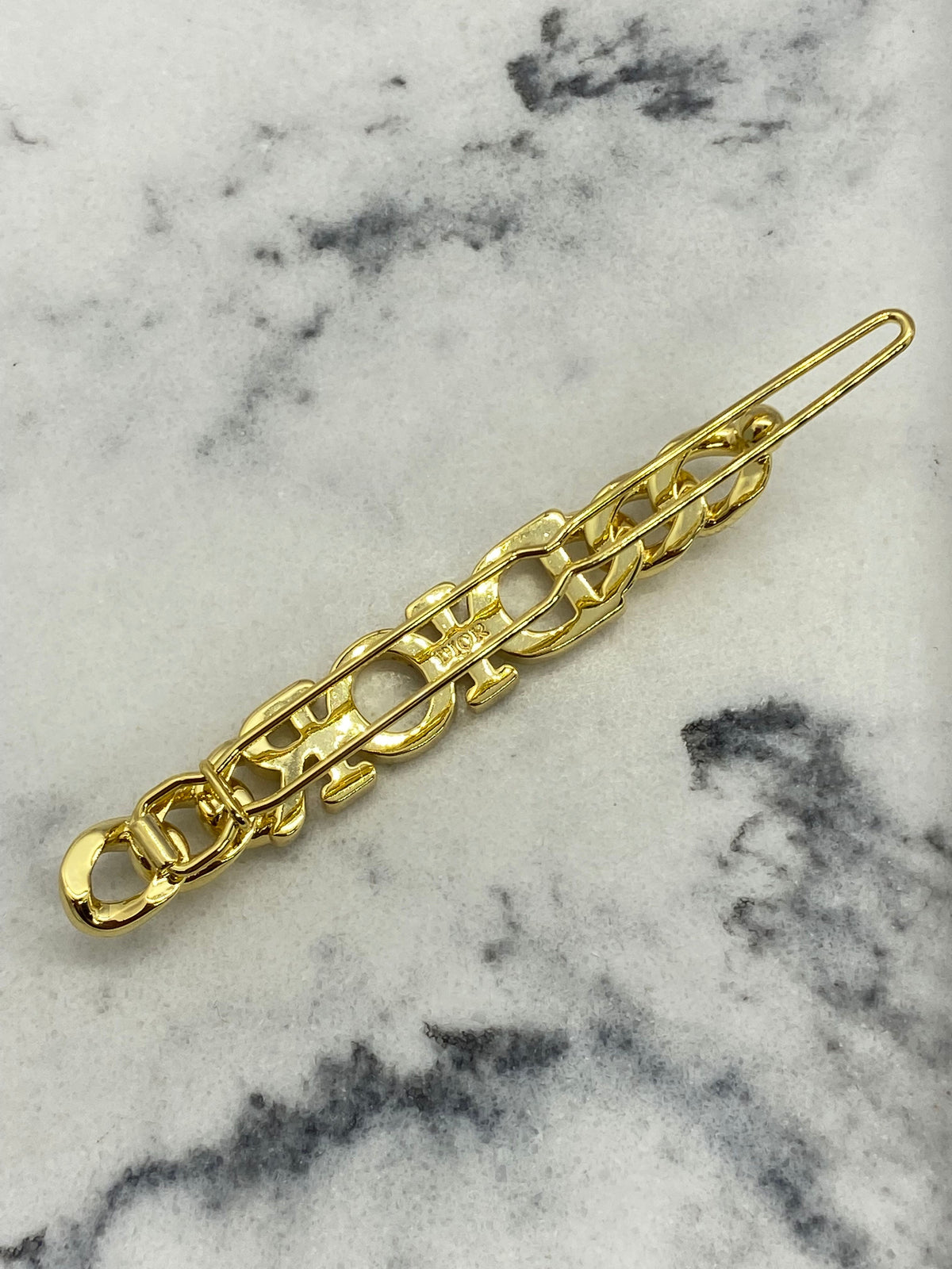 CHRISTIAN DIOR Gold Tone Rhinestone Hair Clip Barrette - Pre owned
