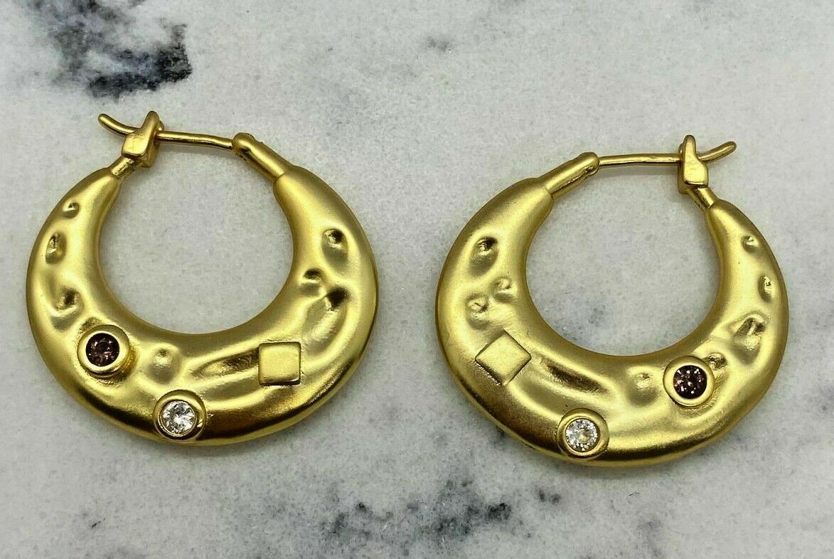 CELINE Gold Tone Rhinestone Hoop Earrings - pre owned