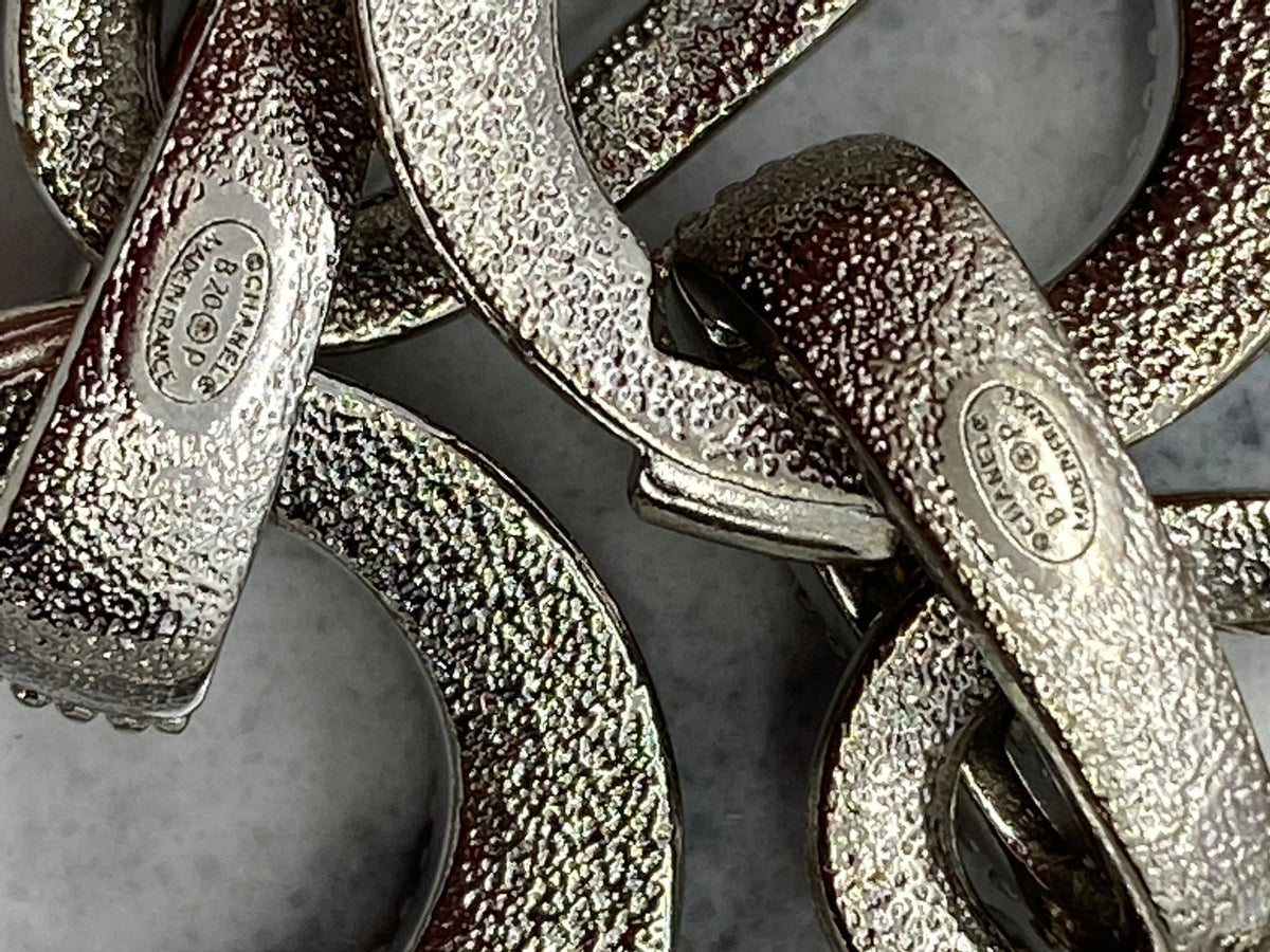 CHANEL CC Silver Tone Rhinestone Art Deco Earrings - Pre owned