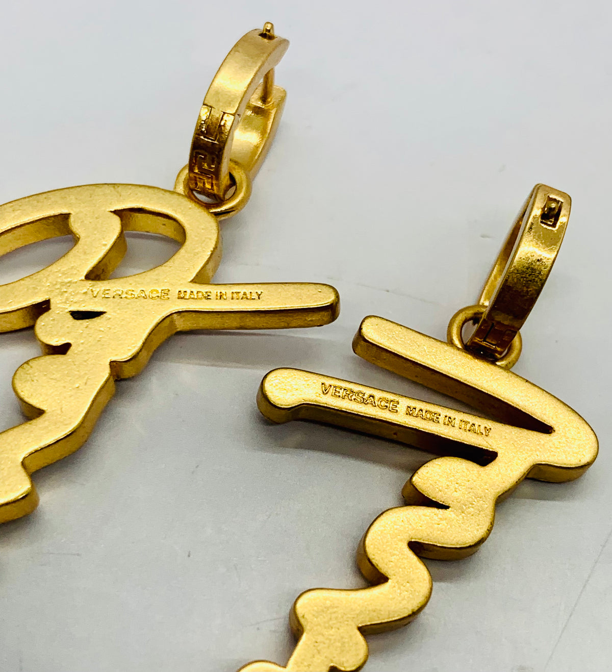 VERSACE Rhinestone Script Pendant Earrings - Pre owned