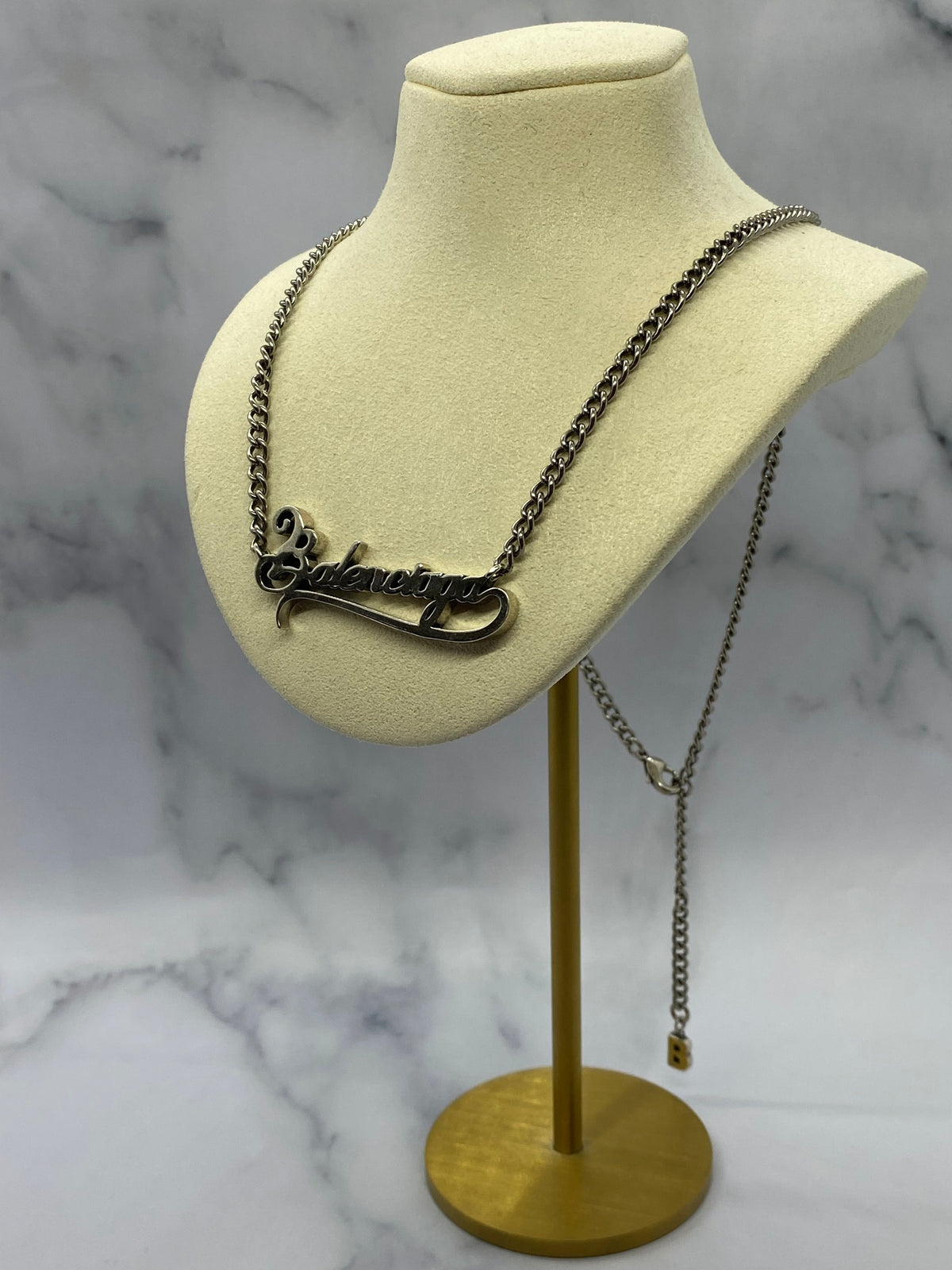 BALENCIAGA Silver Tone Script Necklace - Pre owned